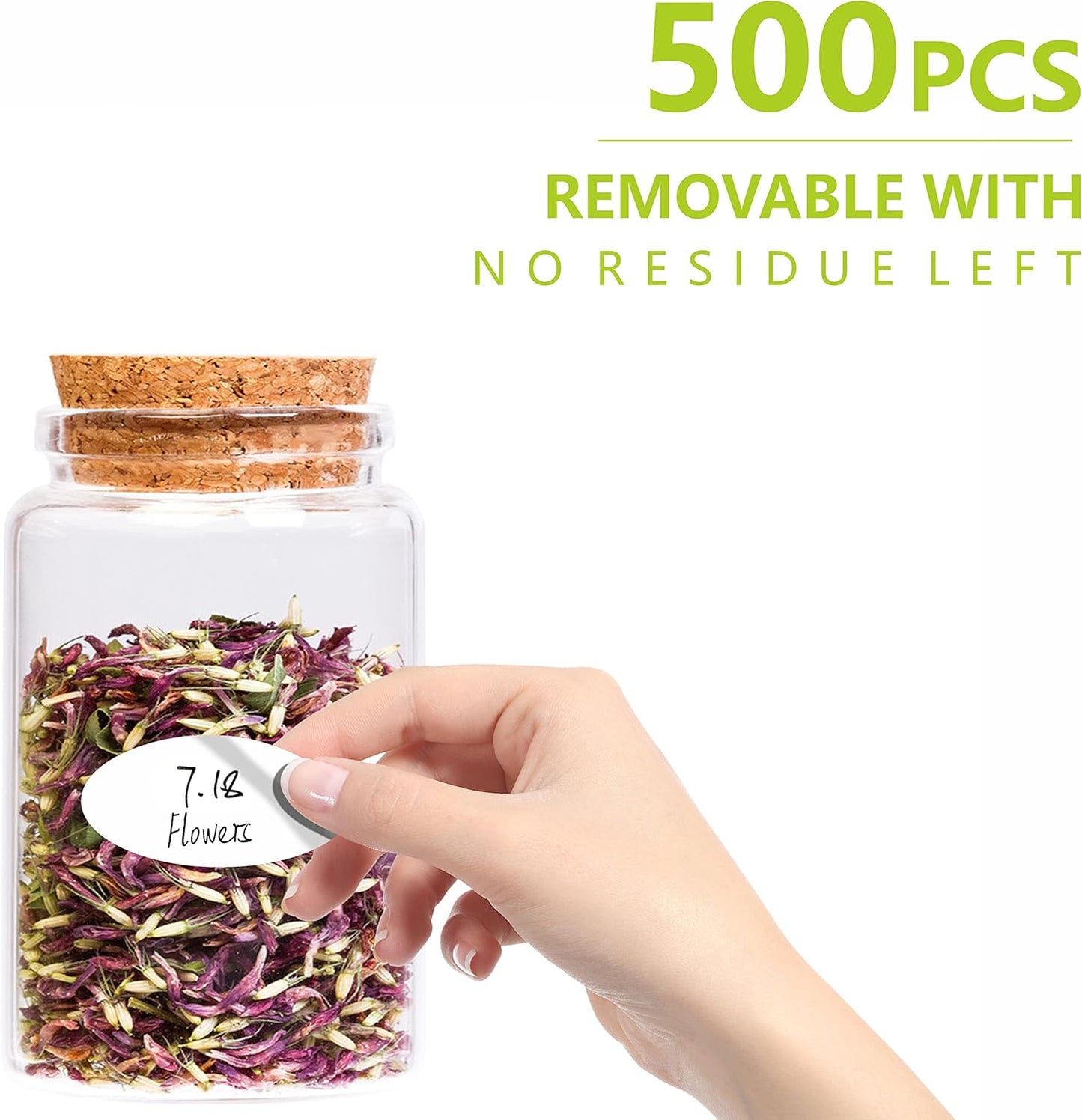 500 Removable Freezer Pantry Labels, Waterproof Tear Resistant Removable No Residue, for Food Containers Jars Kitchen Restaurant Storage Organization