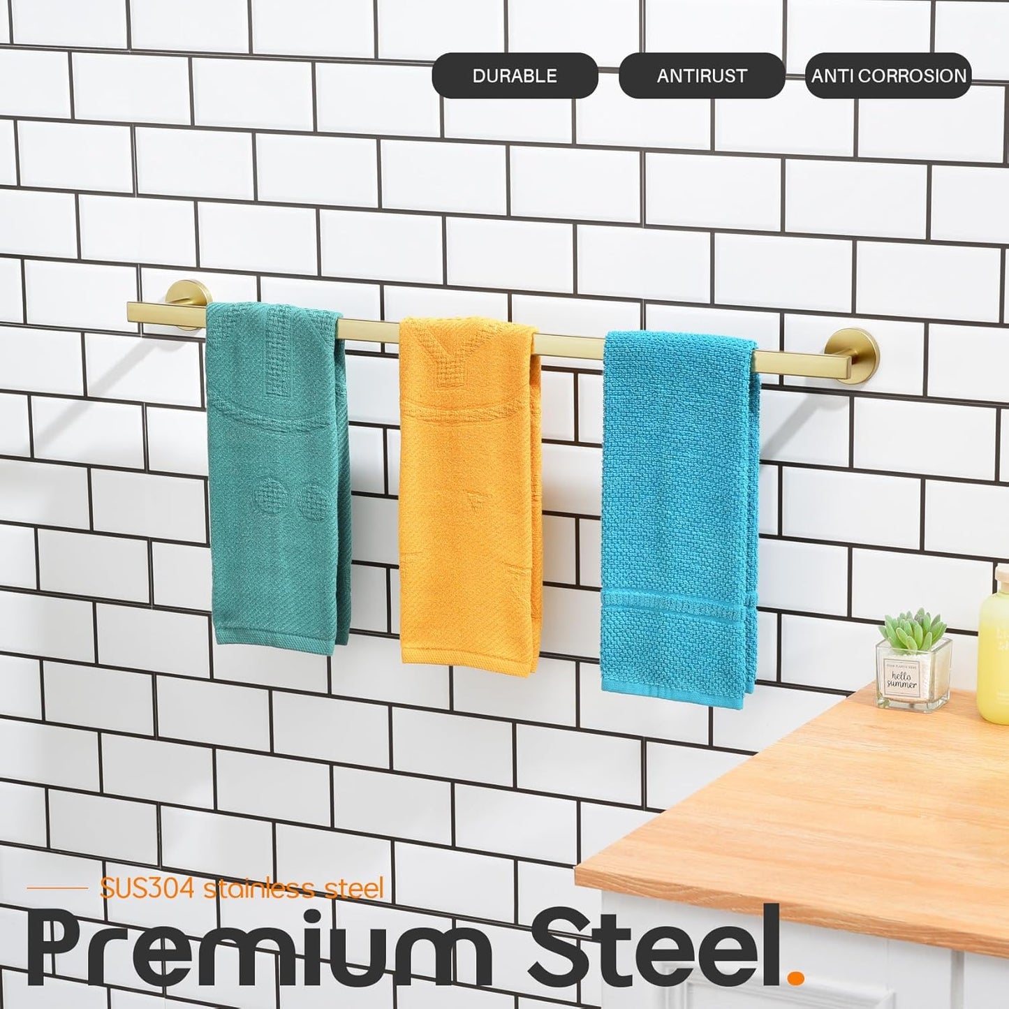 32 Inch Bathroom Towel Bar Bath Towel Rack Kitchen Towel Holder Long Towel Rails Wall Mounted SUS304 Stainless Steel Brushed Gold AN4001GD-L32