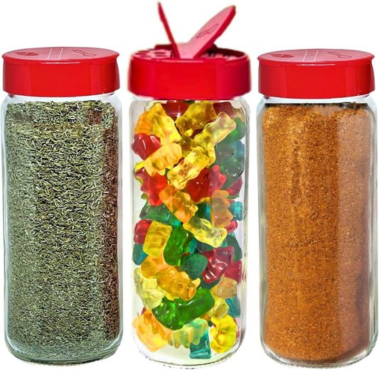 JARMING COLLECTIONS Glass Spice Jars with Shaker Lids - Spice Jars 16 oz for Food Storage, Spice Containers for Kitchen Organization, Organizing Bottles for Spices (Red - Set of 3)