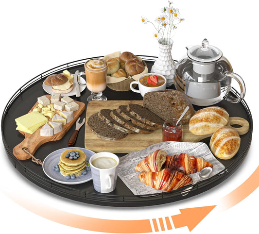 21" Oak Wooden Lazy Susan Turntable for Dining Table, Extra Large Round Lazy Susans Organizer for Kitchen Countertop Charcuterie Boards Cheese Board Organization and Storage Black Home Decor