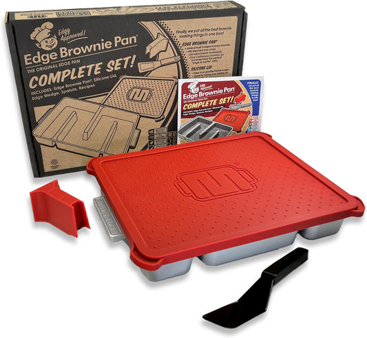 Baker's Edge Brownie Pan Complete Set (Includes Lid & Wedge) The Original All Edges Brownie Pan for Baking, Premium Doble Nonstick Coating, Heavy Gauge Cast Aluminum - Rectangular 9x12 Size Baking Pan