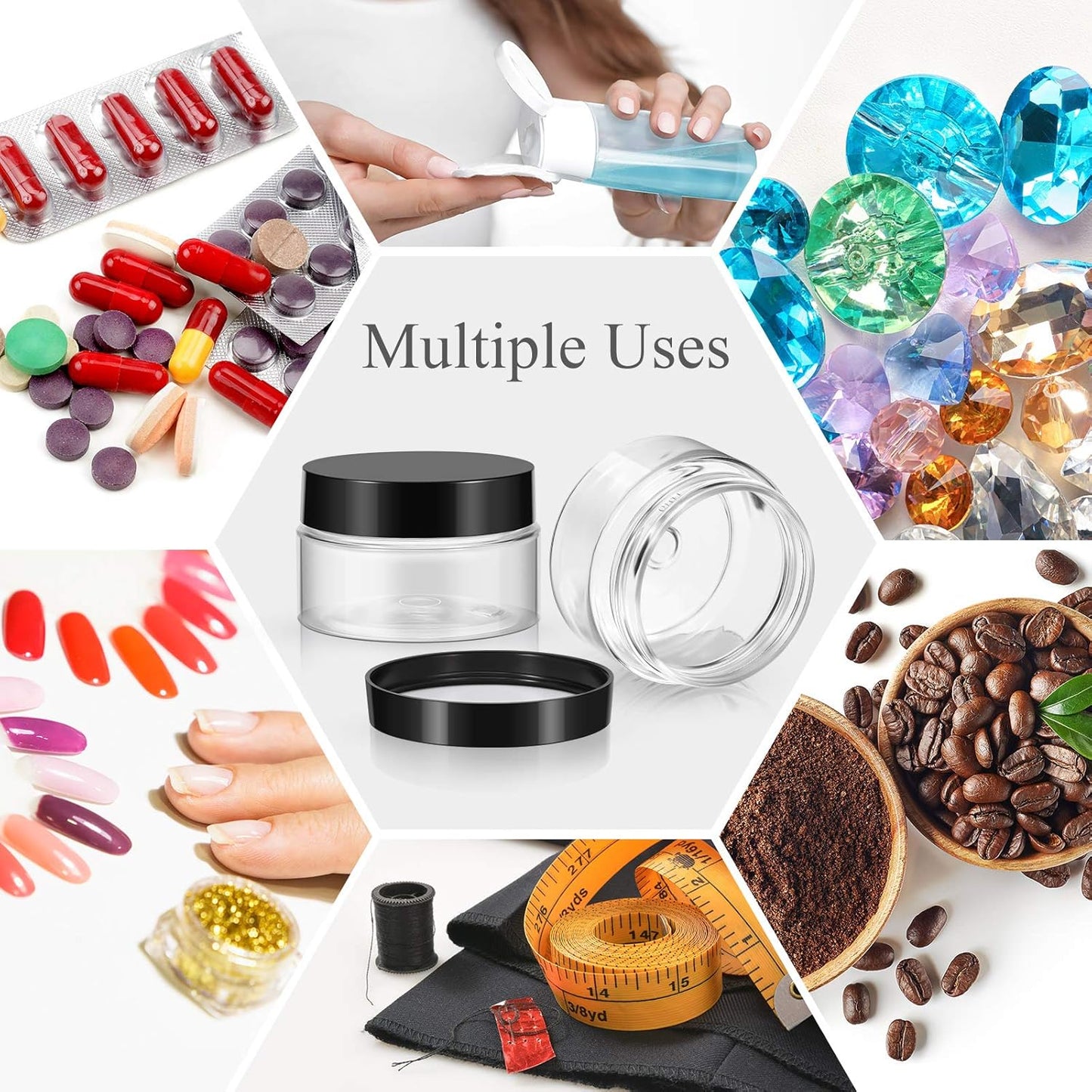 SATINIOR 6 Pack 4 oz Plastic Jars Containers with Lids Wide-mouth Refillable Leakproof Reusable Round Empty Jars for Travel Cosmetic Dry Food Spice Candy Cookie Home Kitchen Organizing(Black)