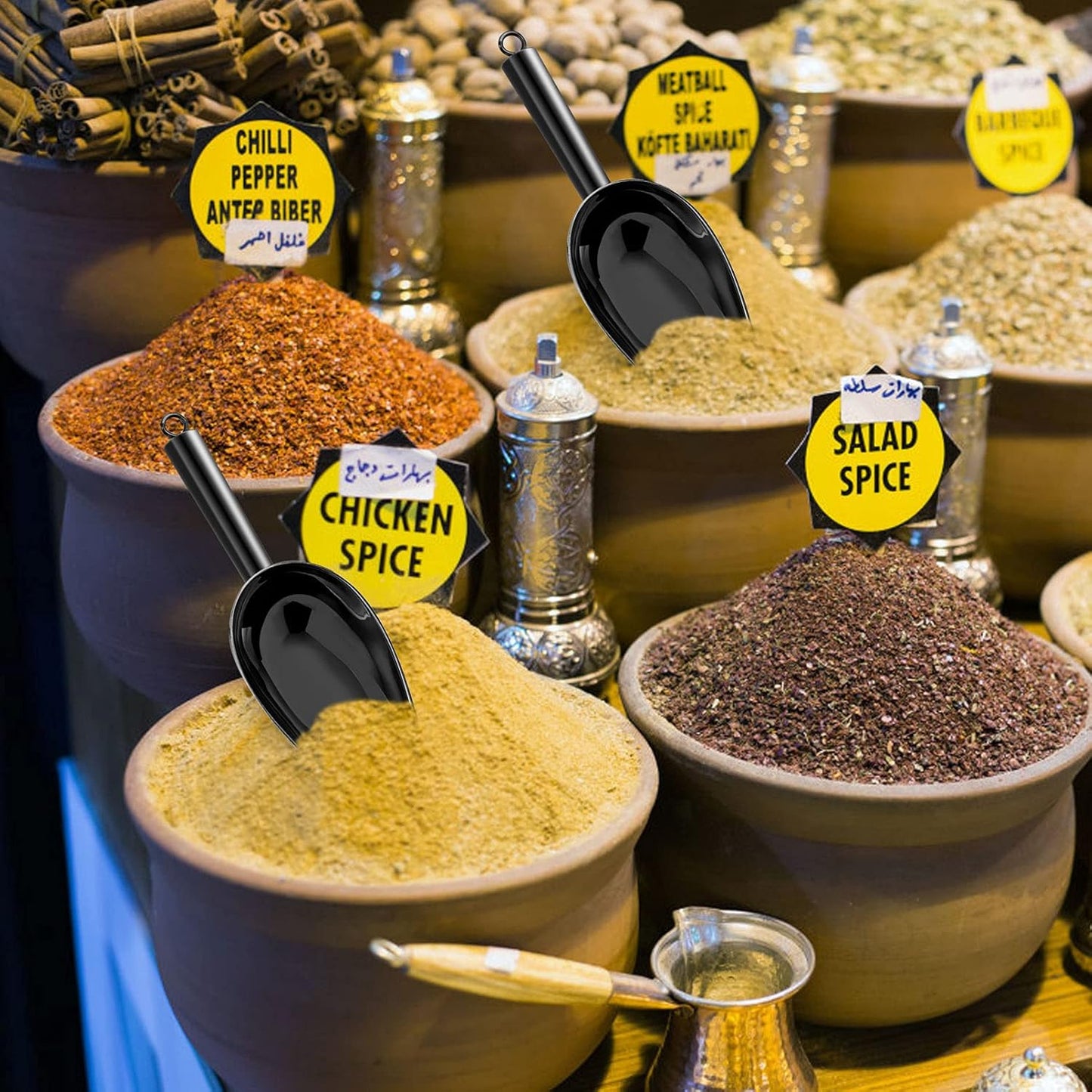 TeamFar Ice Scoop, 5oz Stainless Steel Canister Small Ice Candy Scoops for Kitchen Dispenser Buffet Jars, Healthy & Sturdy, Multi-use & Mirror Finish, Dishwasher Safe-2 PCS, Black