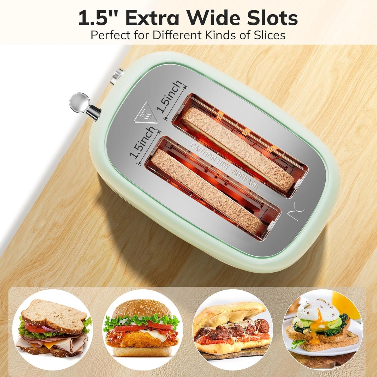 Toaster 2 Slice Stainless Steel Toaster Retro with 6 Bread Shade Settings, Bagel, Cancel, Defrost Function, 2 Slice Toaster with Extra Wide Slot, Removable Crumb Tray