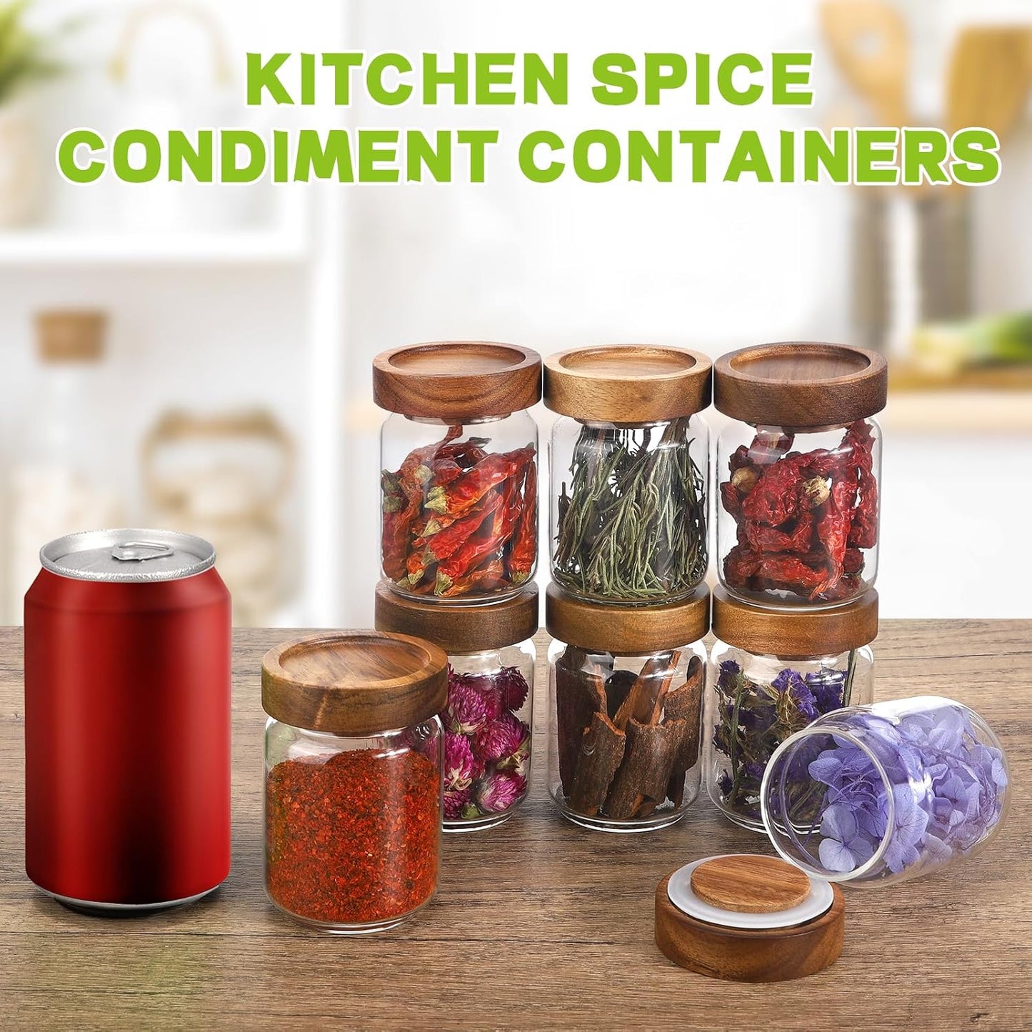 Glass Spice Jar Coffee Sugar Container Airtight Glass Jar Food Storage Canisters Bottle for Kitchen Seasoning Tea Herb Overnight Oats Bar Parfait Snacks (8 * 150ml(5oz))