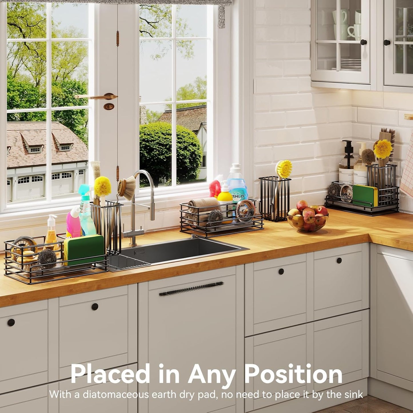 Yofidra Kitchen Sink Caddy: Sink Sponge with Instant Drying Stone, Metal Stainless Steel Dish Sponge Holder Basket for Sponges, Scrubbers, Soap, 9.5" X 5.5" X 5.7" Home Decor Storage and Organization