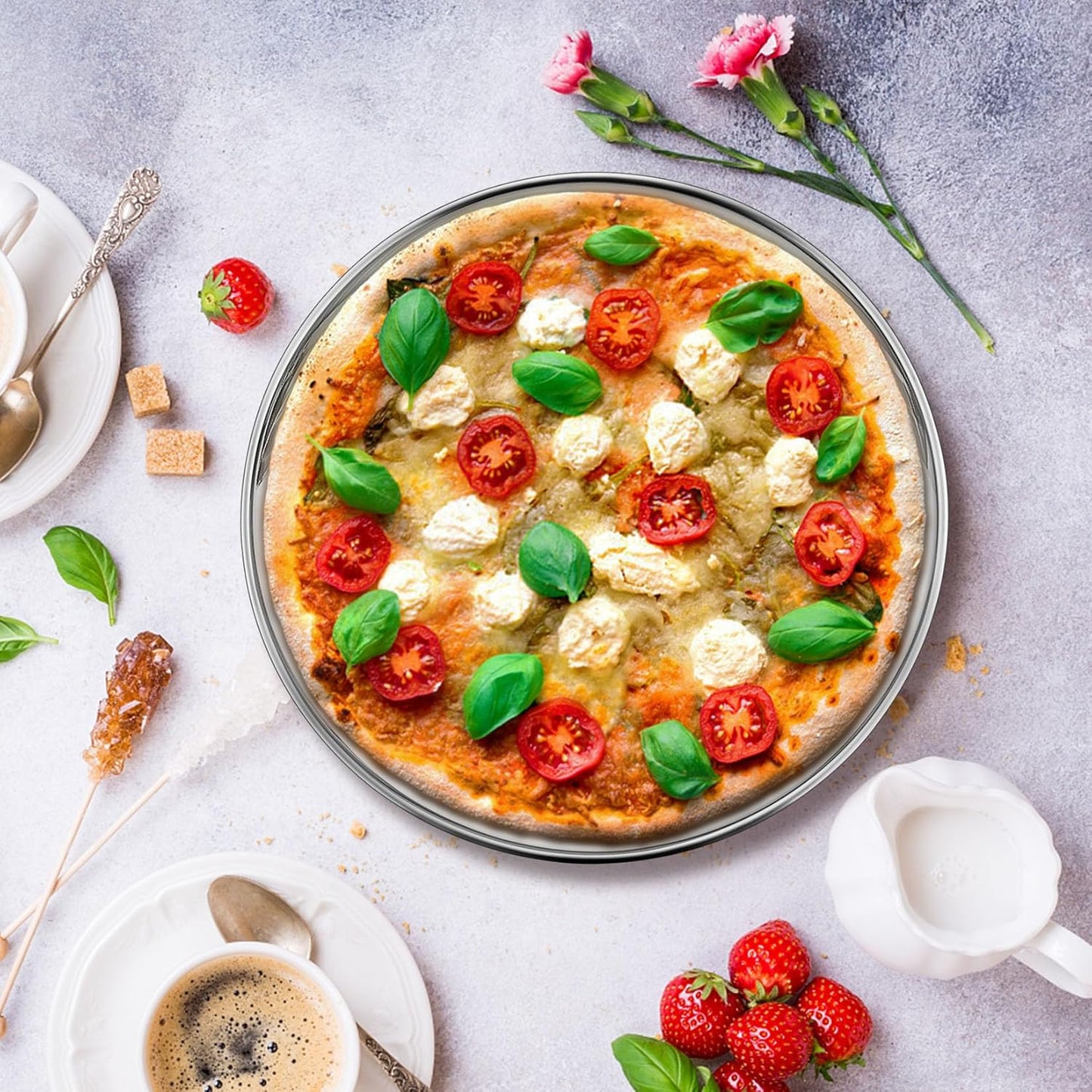 P&P CHEF 10 Inch Pizza Pan, Stainless Steel Round Pizza Tray Baking Pans, Pizzas Plate Serving Tray for Cookie Meat, Oven & Dishwasher Safe & Easy Cleaning, (Mirror Finish) - 1 Piece