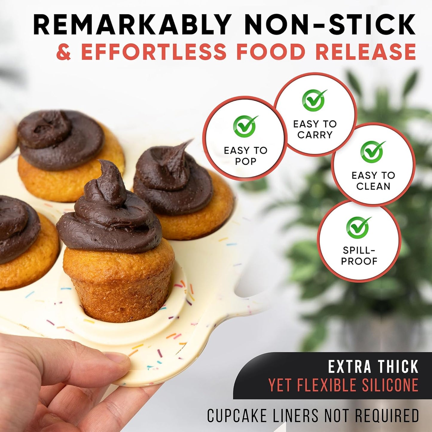 2 Pack Silicone Mini Muffin Pan 12 Count – Non-Stick Silicone Muffin Pans for Baking, BPA-Free Cupcake Pans for Baking, Easy Release, Metal Handles, Oven & Dishwasher Safe