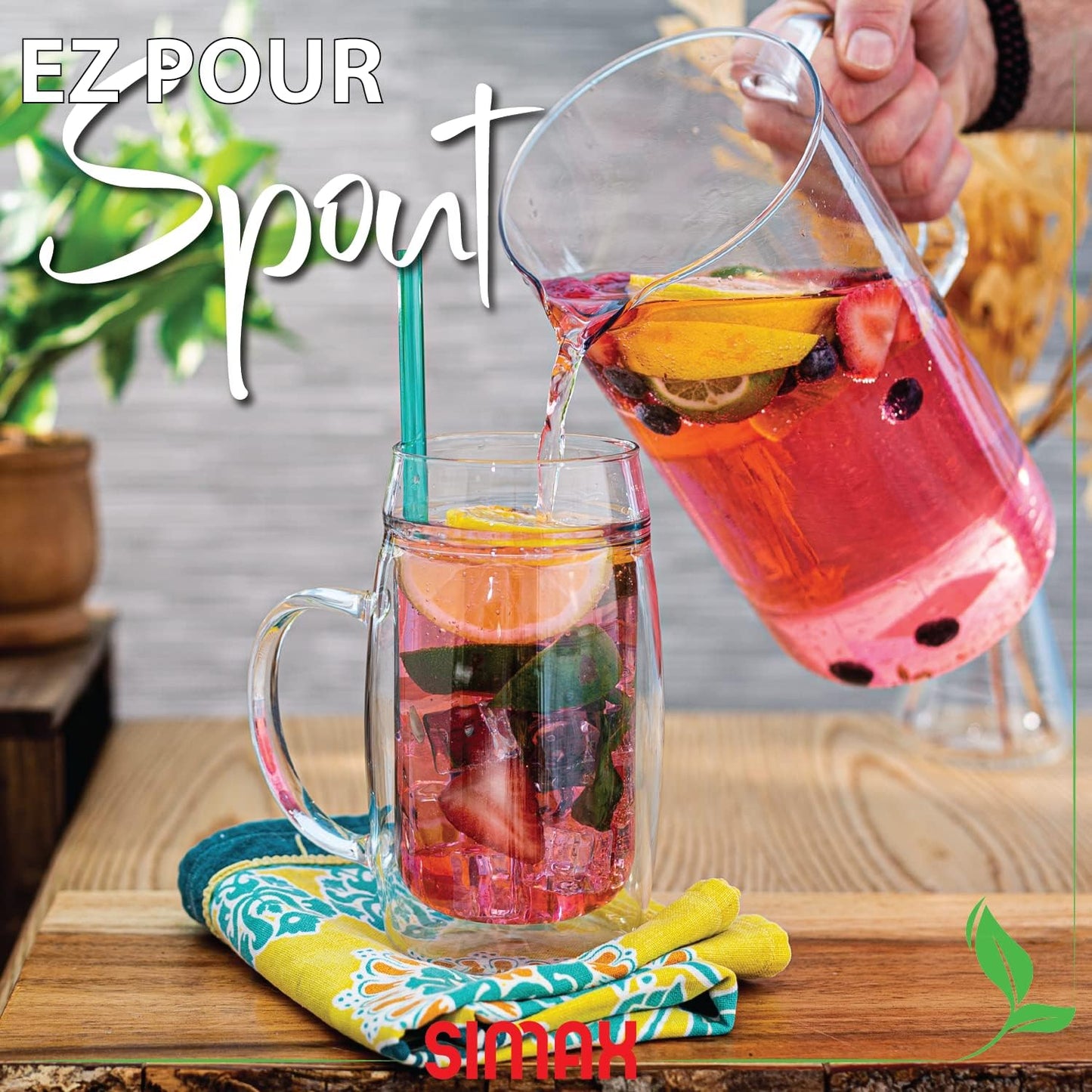 Simax Glass Pitcher, 64 Ounce (2 Quart) Borosilicate Glass, Made in Europe Hot and Cold Safe Iced Tea Pitchers for Drinks, Water, Lemonade Pitcher, Cocktail Jug, Sangria Pitchers