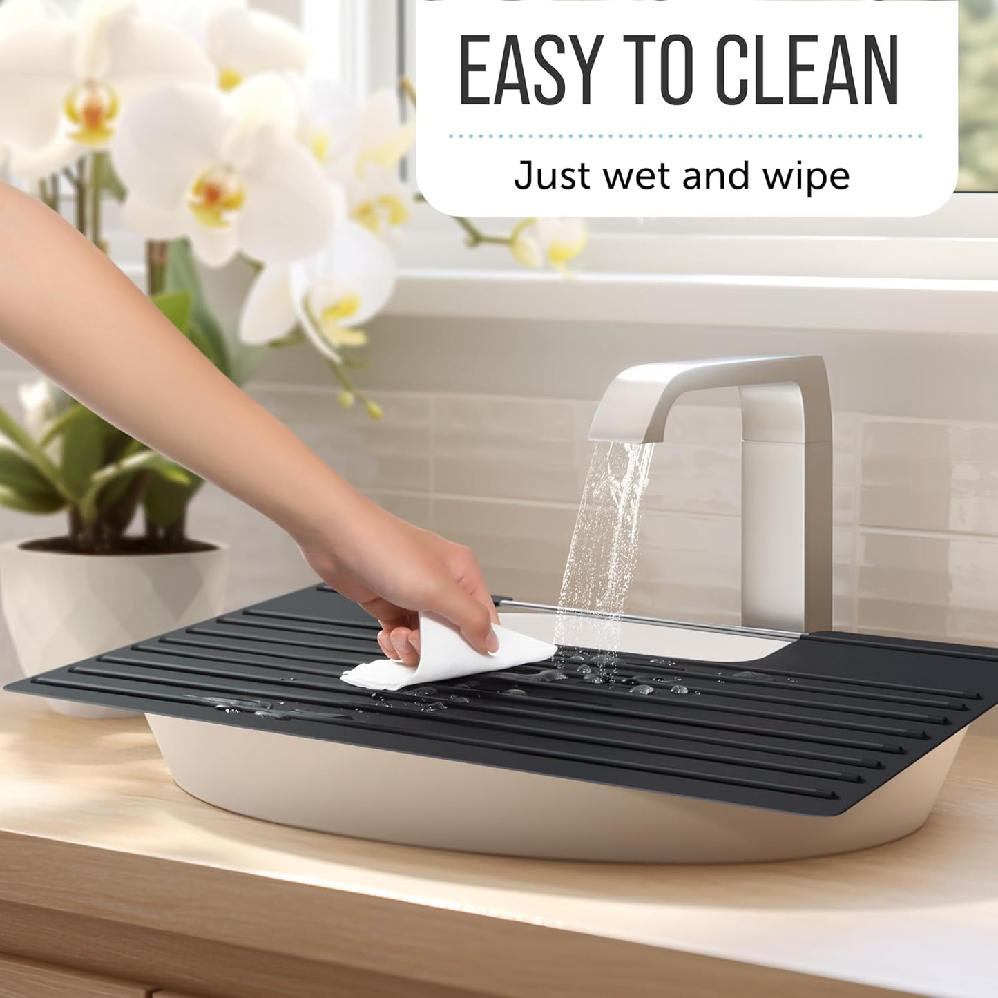 Maplefield Bathroom Sink Cover for Counter Space - 22 x 2 x 2 in Black Silicone - Heat Resistant Sink Cover up to 400°F & Foldable Design for Getting Ready - Makeup Mat with Ridges