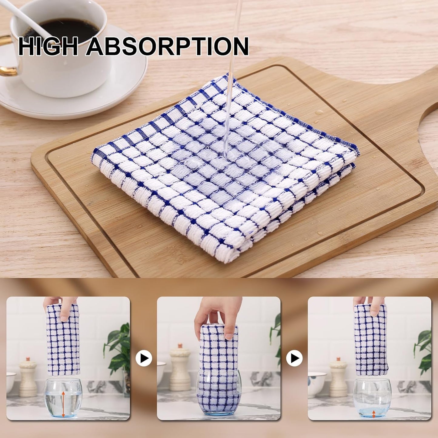 Kitinjoy Cotton 12 Pack Kitchen Towels and Dishcloths Sets, 16 x 25 Inch & 12 X 12 Inch Dish Towels Bulk, Super Soft and Absorbent Hand Towels for Kitchen Drying, Blue
