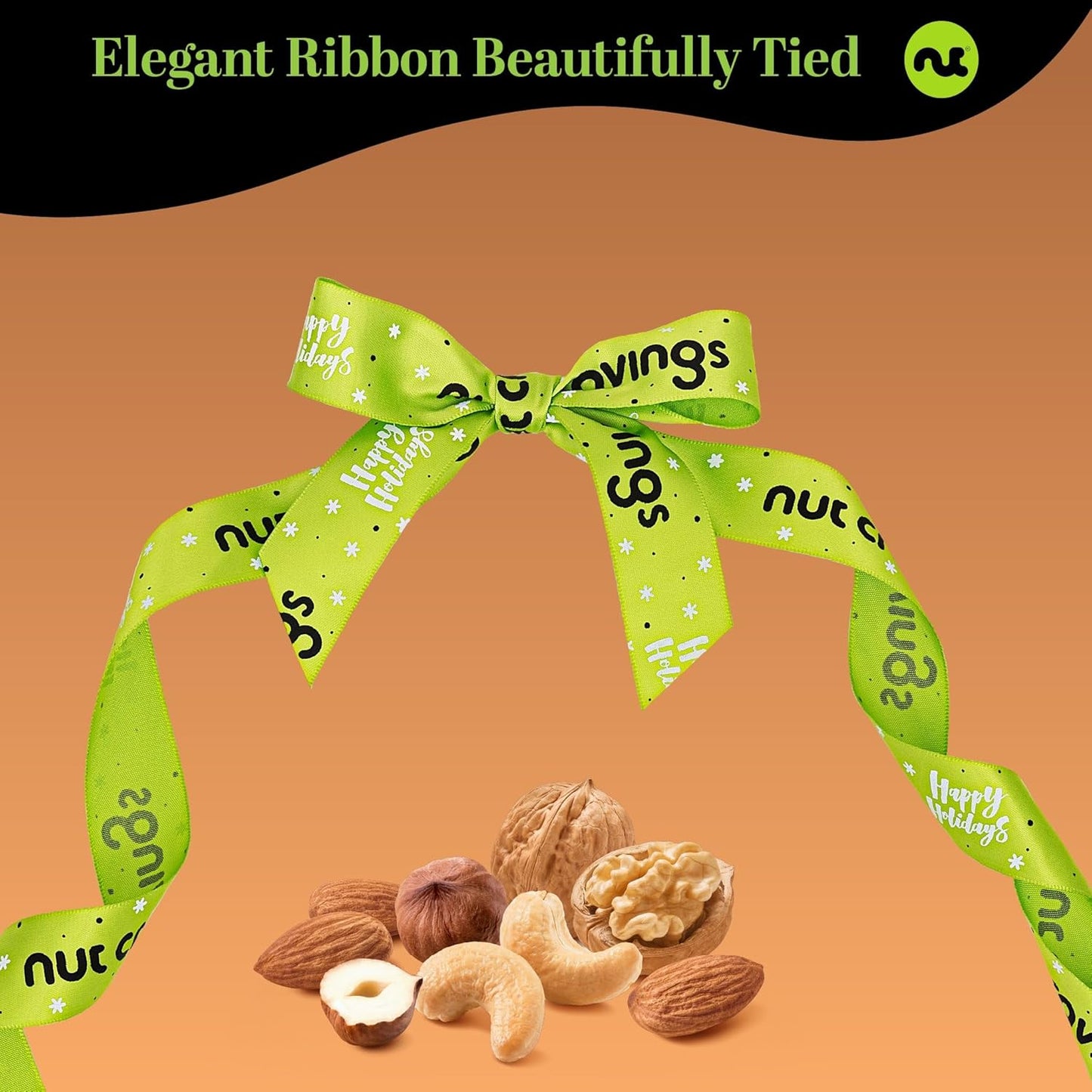 NUT CRAVINGS Gourmet Collection - Christmas Treats Nuts Gift Basket with Happy Holiday Ribbon in Reusable Wooden Tray (12 Assortments) Food Arrangement, Healthy Snack Care Package, Food Assortments