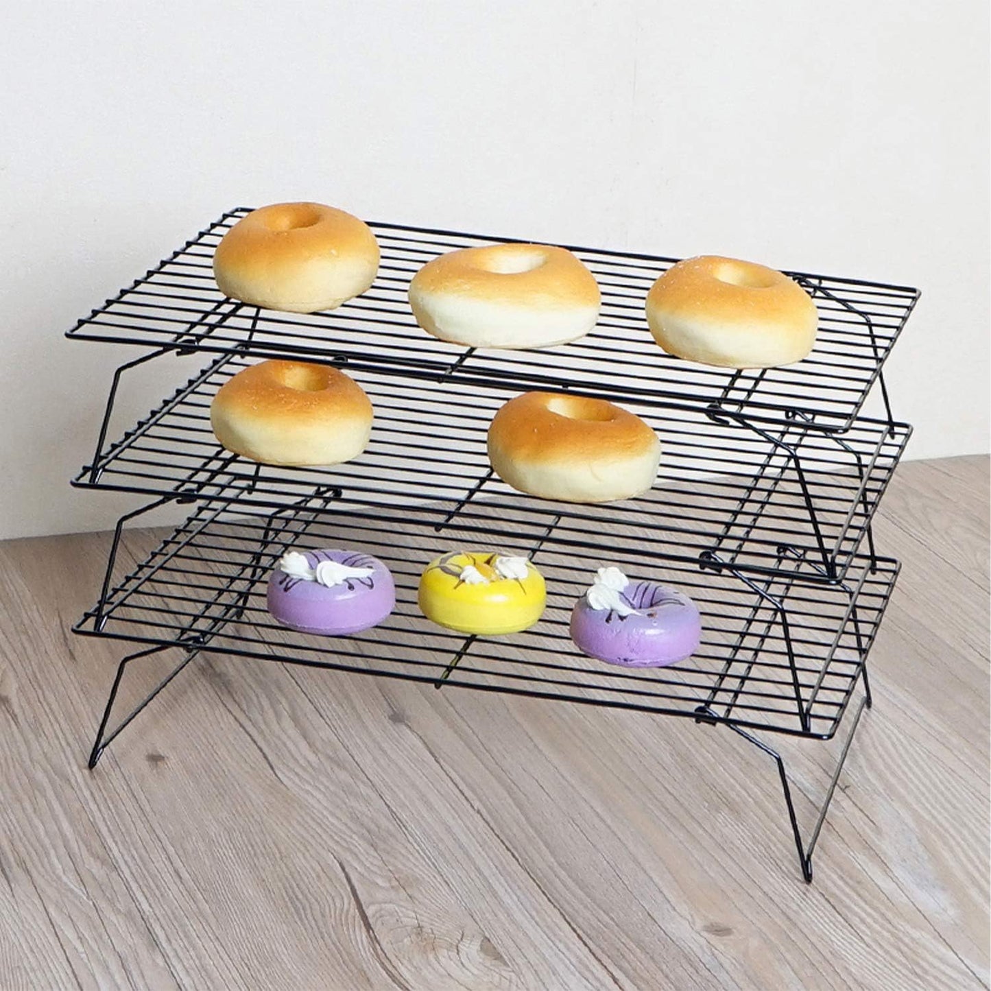 Cooling Rack, 3-Tier Stainless Steel Stackable Baking Cooking Cooling Racks for Cooling Roasting Grilling, Collapsible & Heavy Duty, Oven & Dishwasher Safe
