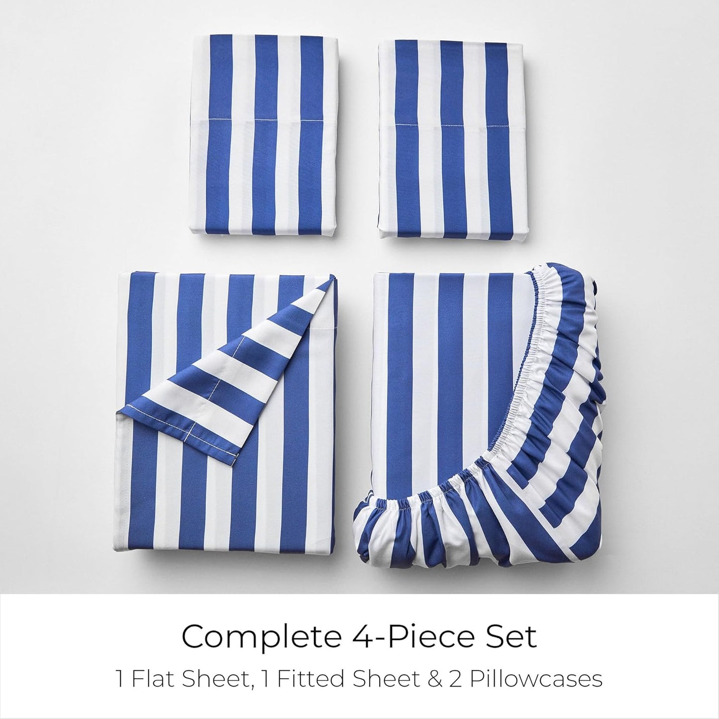 Mellanni Full Sheets Set - 4 PC Iconic Collection Bedding - Hotel Luxury, Extra Soft, Cooling Bed Sheets - Wrinkle, Fade, Stain Resistant (Full, Oxford Stripe Blue Nova)