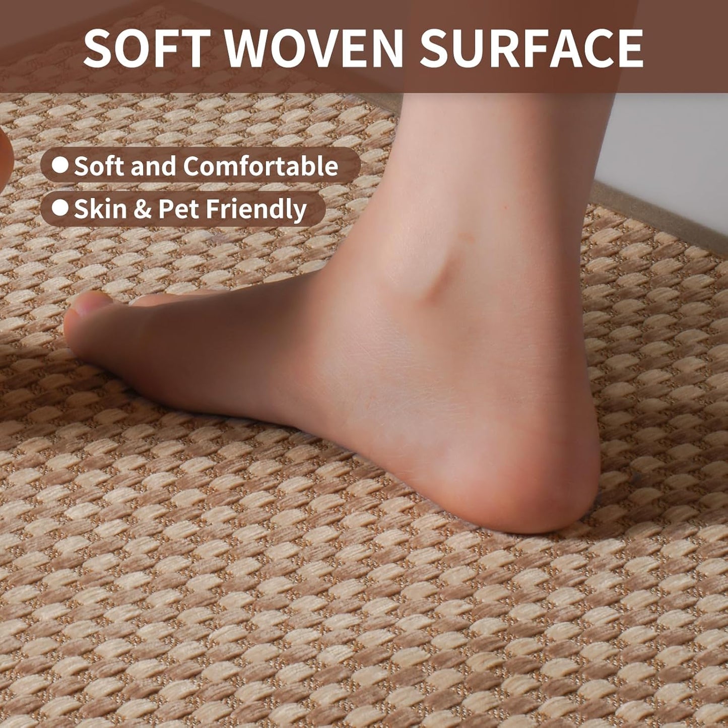 Kitchen Mats for Floor, Super Absorbent Kitchen Rugs Non Slip Washable, Rubber Backing Soft Chenille Braided Kitchen Floor Mat Standing Mat Sink Mat, Easy to Clean, Brown 17"x28"