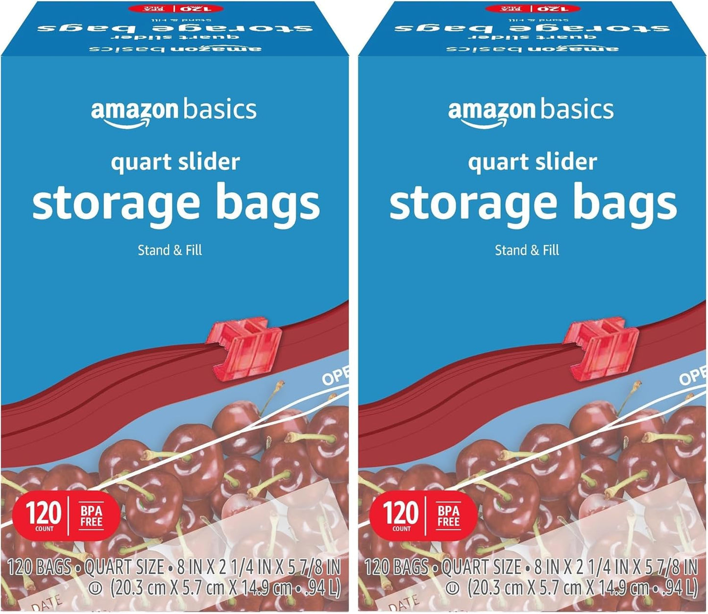 Amazon Basics Slider Quart Food Storage Bags, 120 Count (Previously Solimo) (Pack of 2)