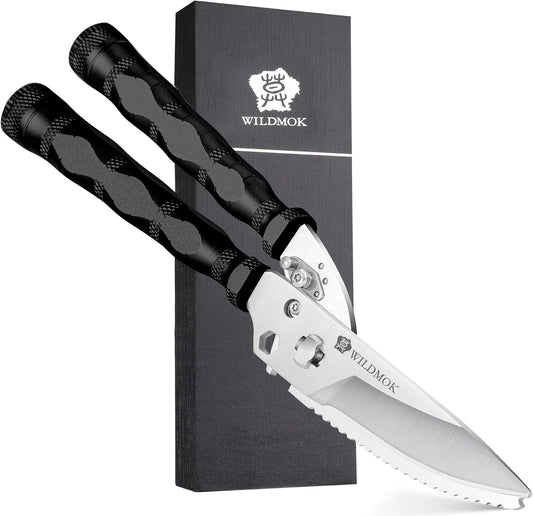 WILDMOK Heavy Duty Poultry Shears - 8.5 Inch Multi-function Stainless Steel Poultry Outdoor Shears, Ultra Sharp Kitchen Scissors for Outdoor Camp, Black