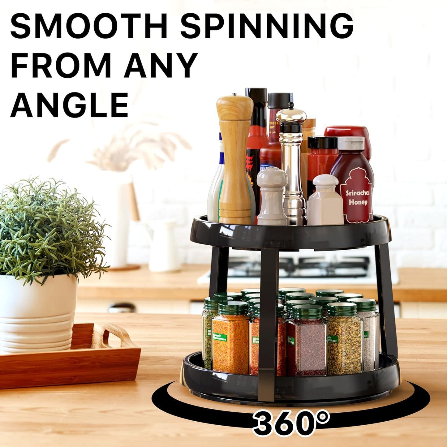 Simple Houseware 2-Tier Lazy Susan Spice Organizer, 10-Inch Diameter, Rustic Brown