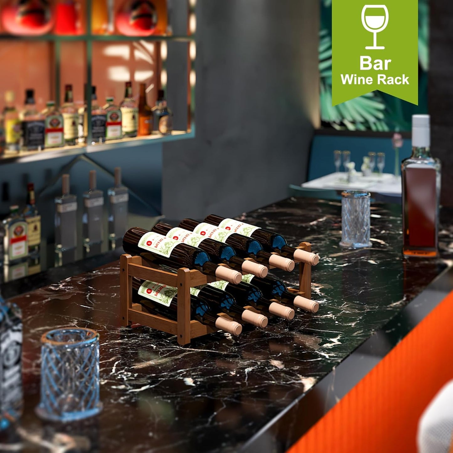 BMOSU Bamboo Wine Rack Wine Storage Cabinet Shelf 8 Bottle Wine Racks Countertop Sturdy for Kitchen Dining Room Pantry - 2 Tiers Wine Rack(Brown)