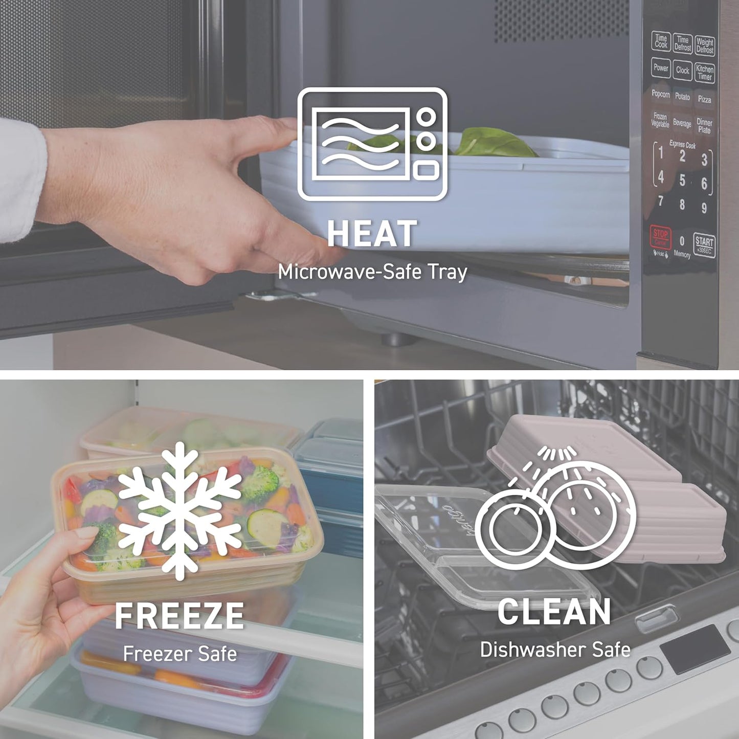 Bentgo Prep 60-Piece Meal Prep Kit - Reusable PFAS & BPA-Free Food Containers, 1-Compartment, 2-Compartment, & 3-Compartments - Microwave, Freezer, & Dishwasher Safe (White Stone)