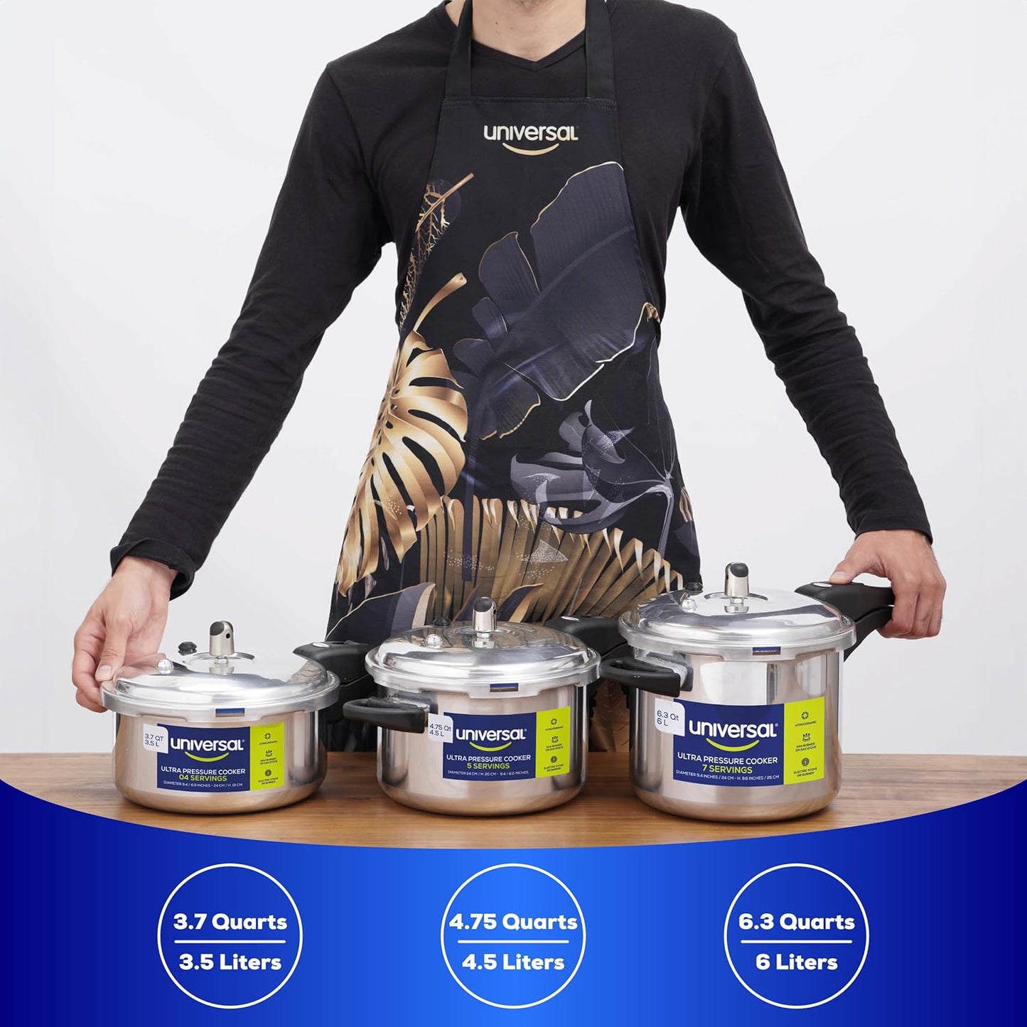 Universal (3.7 Quart / 3.5 Liter) Small Anti-Rust Ultra Pressure Cooker, Aluminum Pressure Cooker for 4 Servings, Even Heat Distribution, Diameter 9.4 inches, Height 7 inches