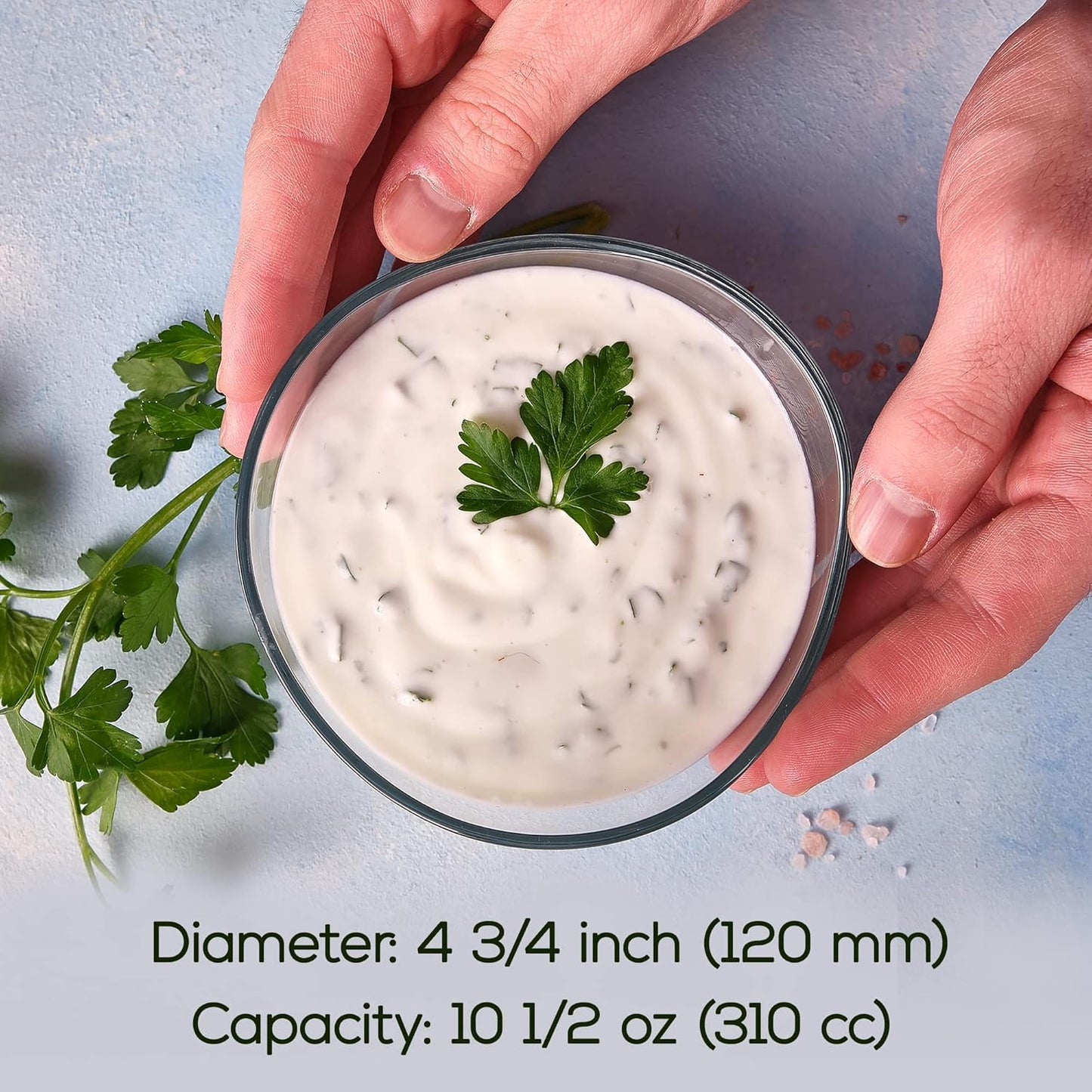 Volarium CRYSTALIA Small Glass Bowls for Kitchen Prep, Modern Round Serving Dishes for Dessert, Salad, Fruit, Pudding, Candy, Cereal, Ice Cream, Stackable Bowls Set of 6 (Large 10 1/2 oz)