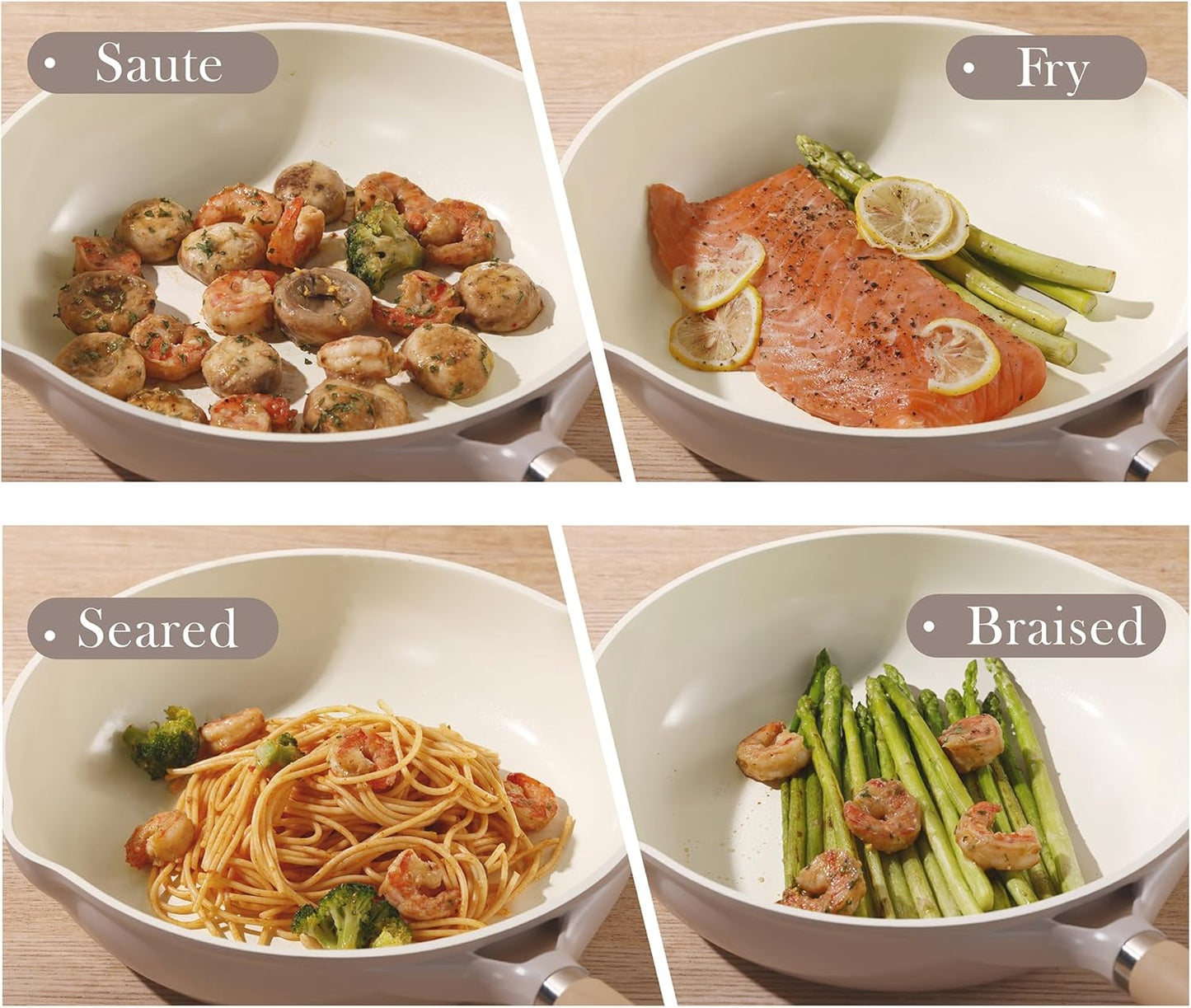 CAROTE 10" Ceramic Saute Pan wilt Lid, Non Stick Frying Pan Skillet Chef's Pan, Healthy & PFOA/PFAS Free, Induction-Compatible, Taupe