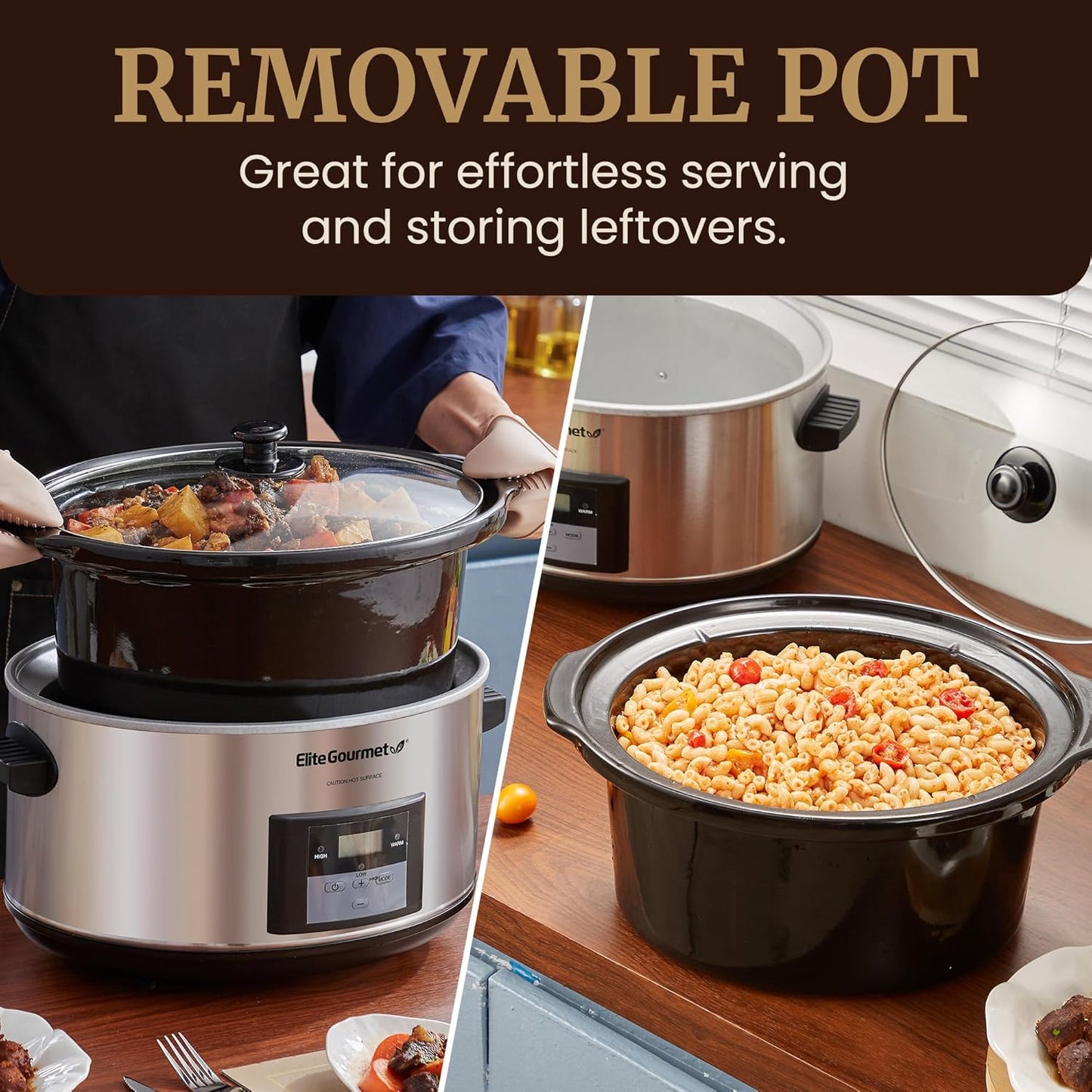 Elite Gourmet MST-900D 8.5Qt Digital Programmable XL Jumbo Slow Cooker, Adjustable Temp, Entrees, Sauces, Stews & Dips, Dishwasher Safe Glass Lid & Crock, Stainless Steel