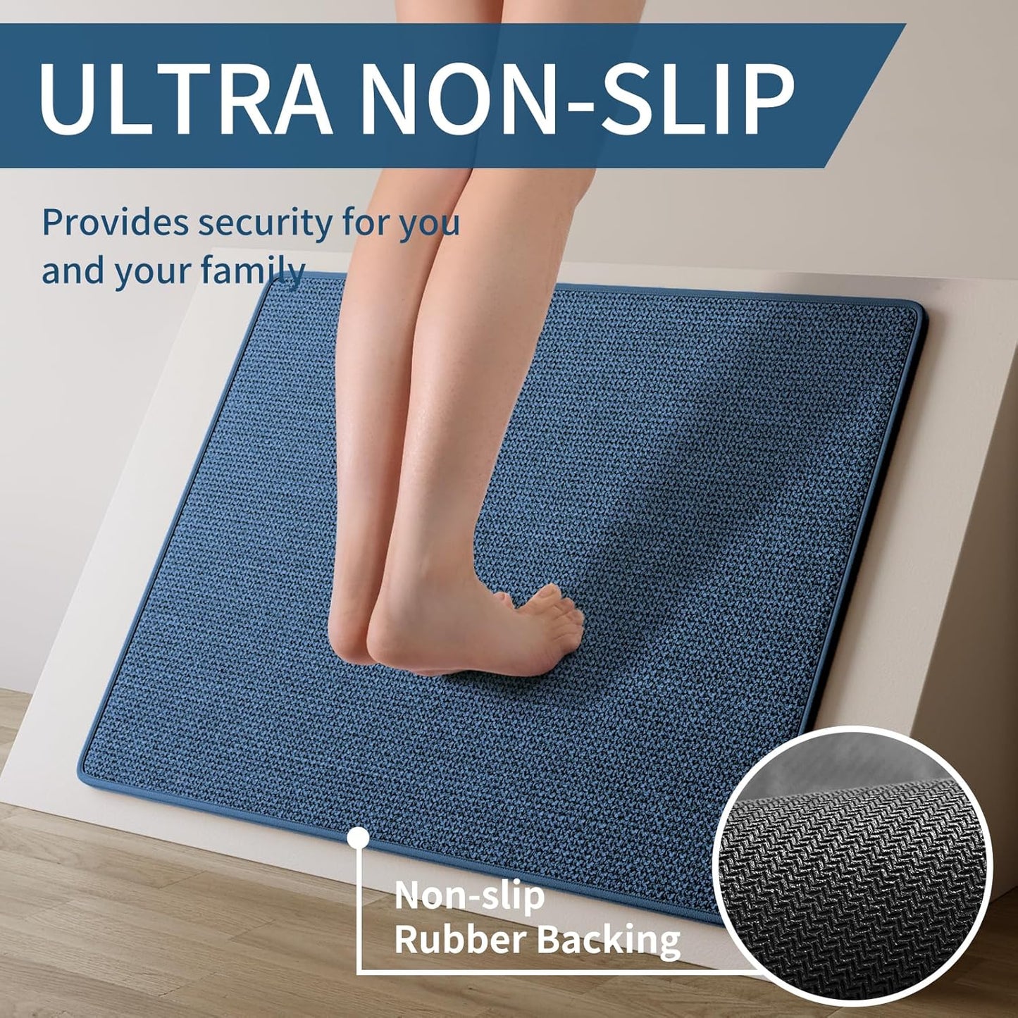 Kitchen Mats for Floor, Super Absorbent Kitchen Rugs Non Slip Washable, Soft Imitation Linen Braided Kitchen Runner Rug, Standing Mat Sink Mat, Easy to Clean, Blue 17x47