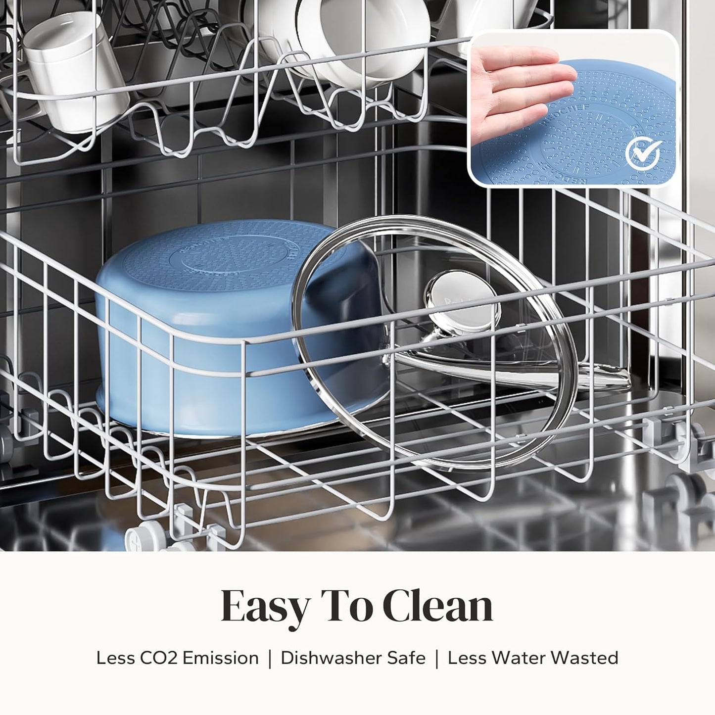 Redchef Nonstick Ceramic Sauce Pan with Lid, 2.5QT Small Cooking Pot with Stay-Cool Handle, Kitchen Non Toxic Soup Pot, PTFE & PFOA Free, Oven & Dishwasher Safe, Compatible with All Stovetops-Blue