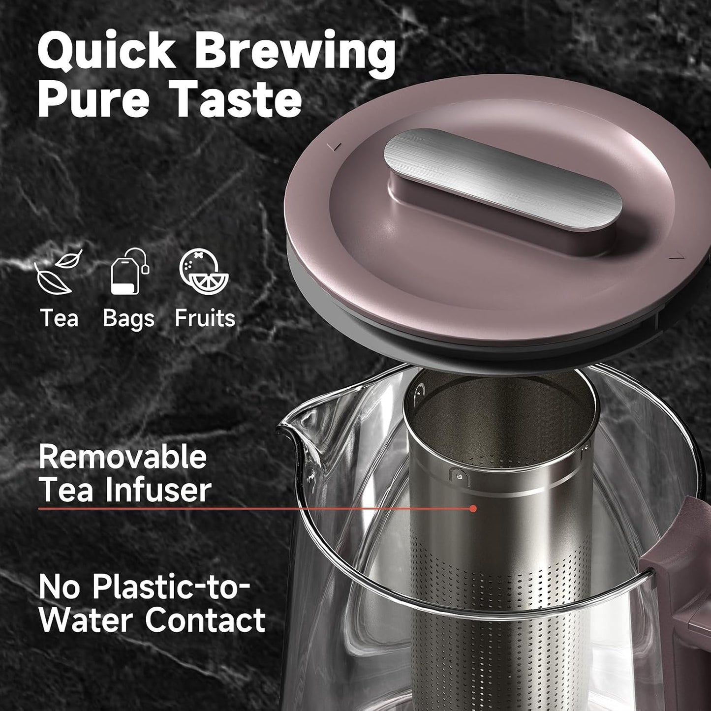 Titanium Hot Tea Maker Glass Electric Kettle with Infuser and Temperature Control,1.5L Tea Maker & 1500W Rapid Boiling,Programmable Control for your Favorite Teas and Coffee-Brown