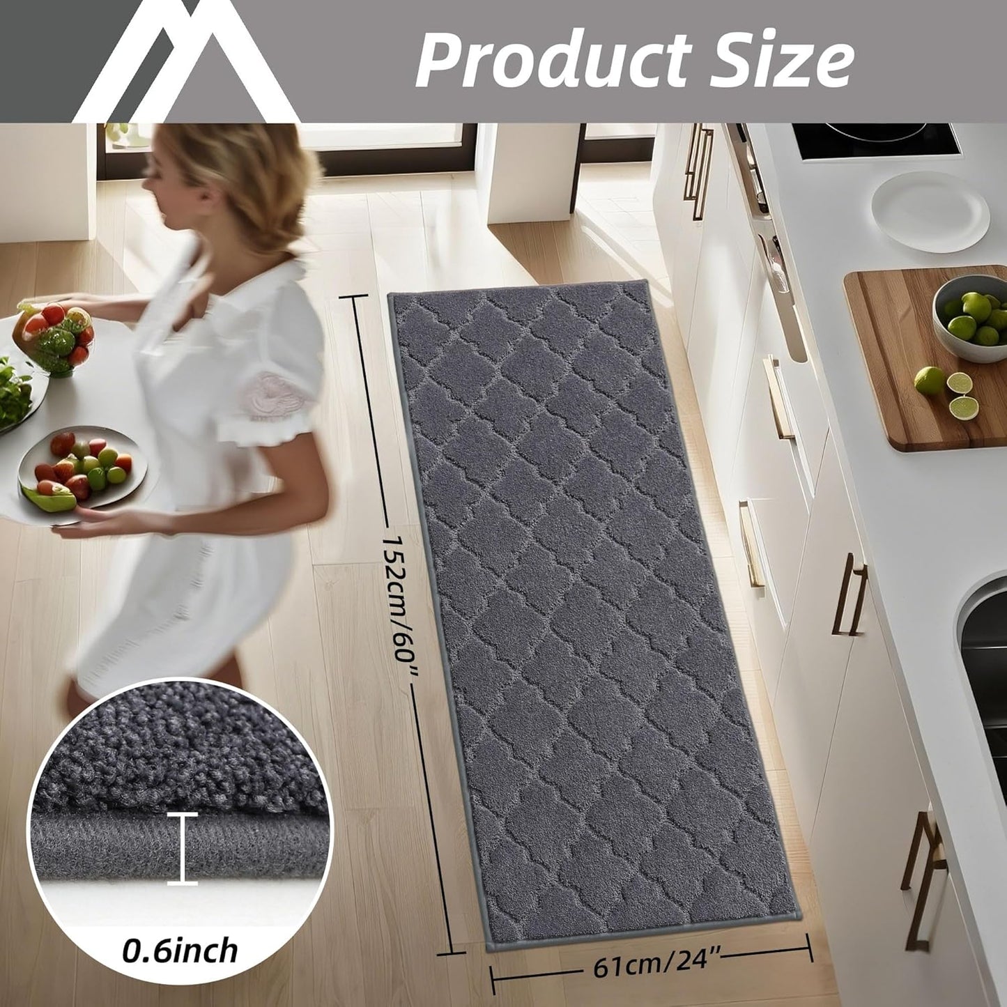 COSY HOMEER-Kitchen-Rugs-Non-Slip-Washable 24"x60" Absorbent Kitchen Runner Rug Polyester Kitchen Mats for Floor Soft Standing Floor Mats for Sink Mat,Hallway,Laundry,Dark Grey