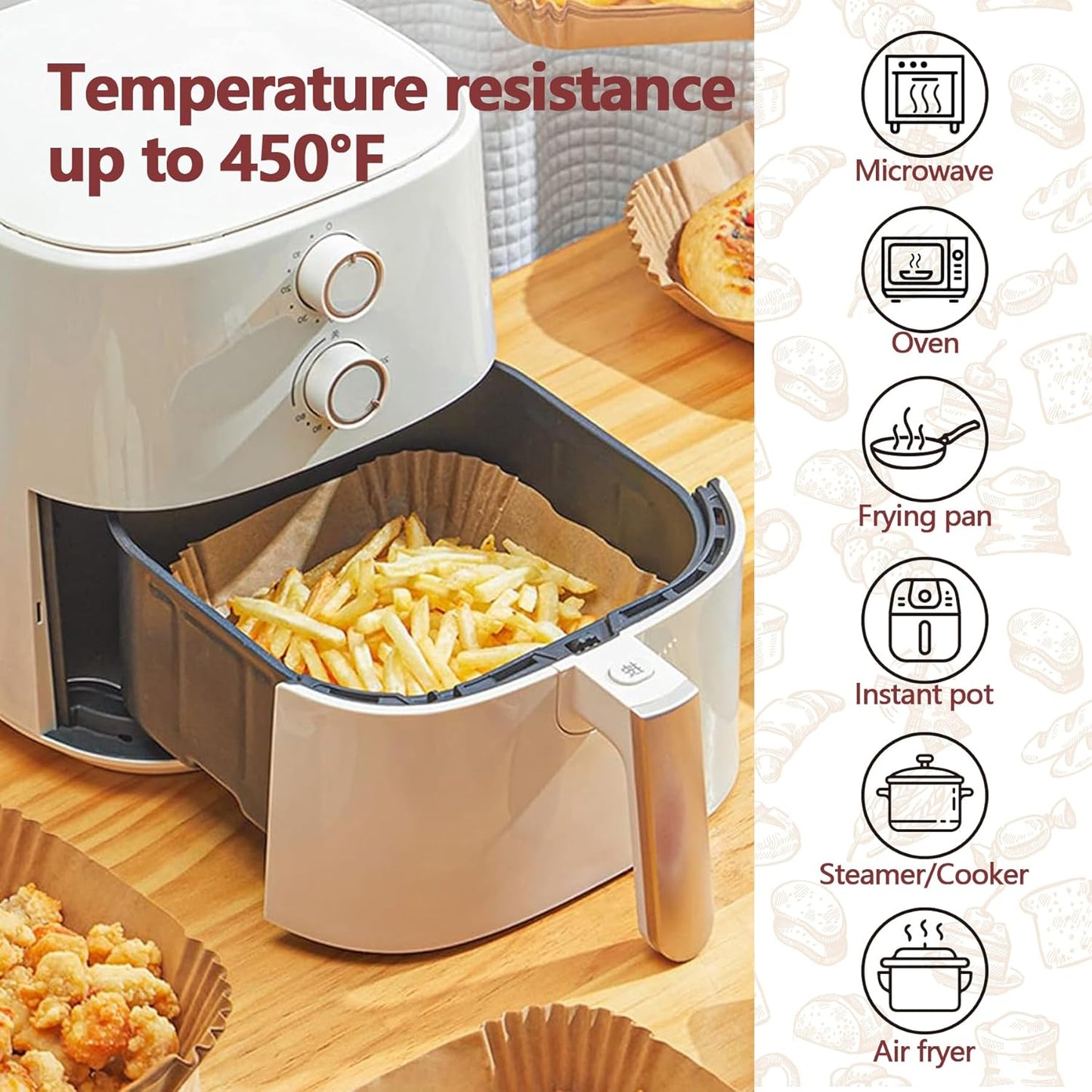 9 Inch Air Fryer Liners Disposable, 125 Pack Parchment Paper Sheets for Air Fryer Basket, Non-Stick, Disposable, Unbleached, Heat Resistant, Fits 5-8 QT Air Fryers, Oil-Free & Healthy Cooking