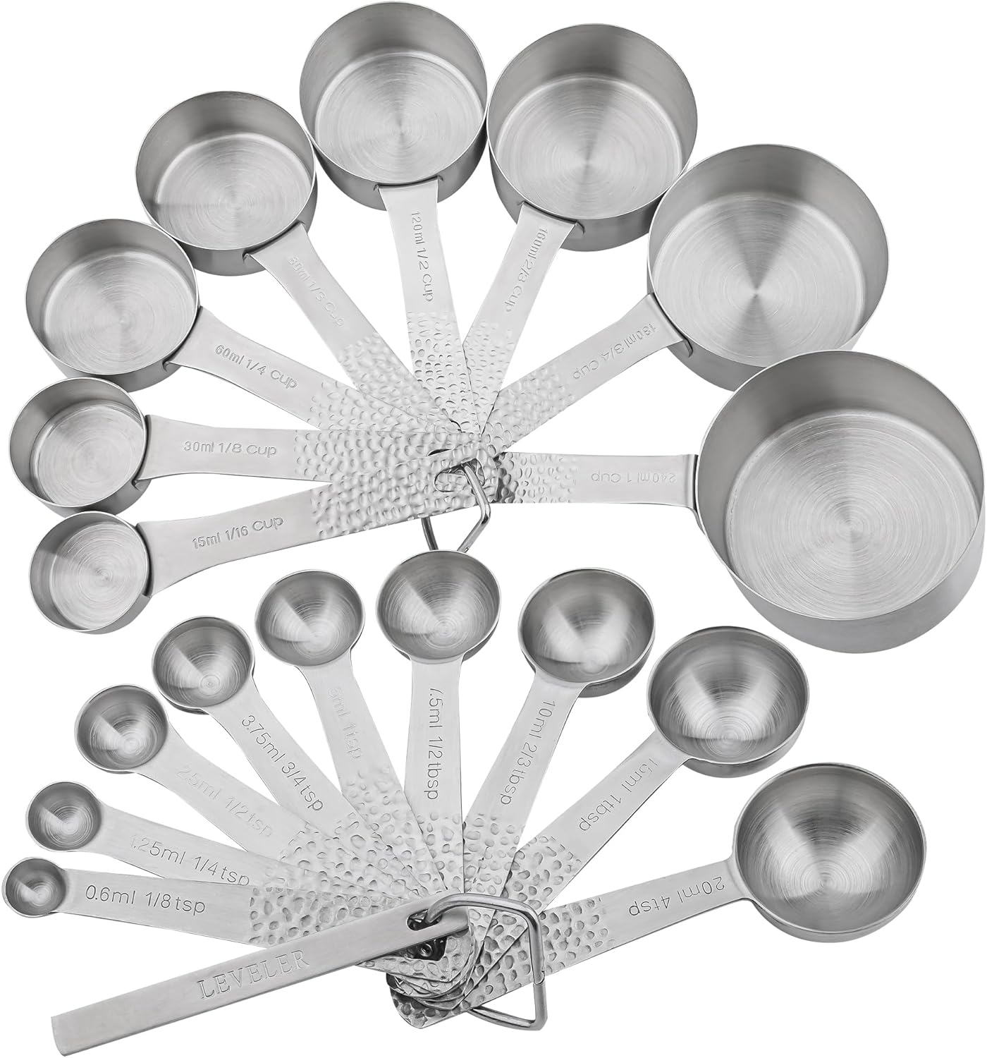 Measuring Cups and Spoons Set 19, Metric & US 18/8 Stainless Steel Measuring Cups and Spoons Set for Kitchen and Baking, Dry & Liquid Metal Measure Cup Spoon with Measure Equivalents