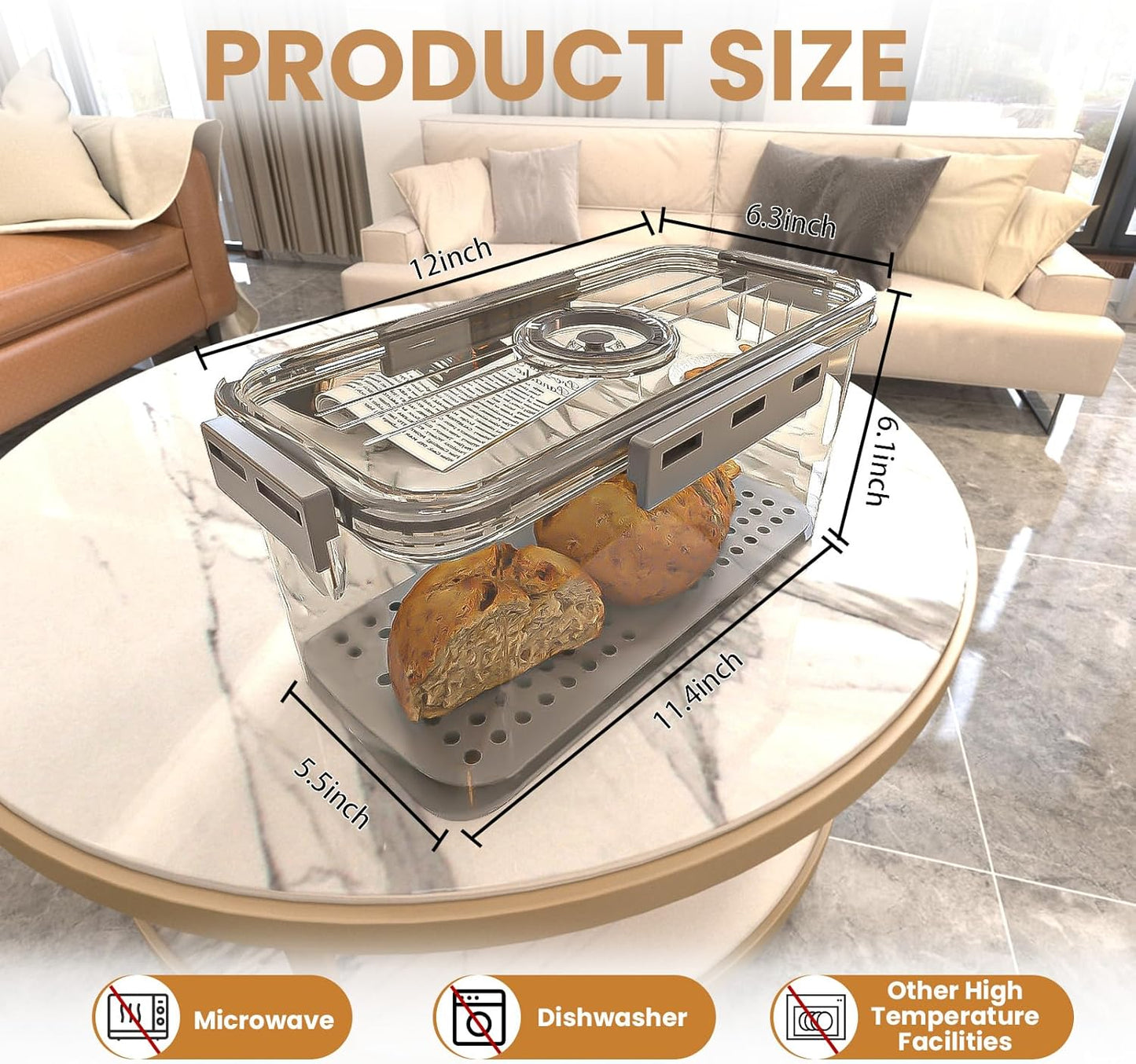 Bread Boxes for Kitchen Counter, Large Bread Box Airtight with Lid and Time Recording Function, Bread Container for Homemade Bread, Cookies, Bagel, Donut and Toast(grey)