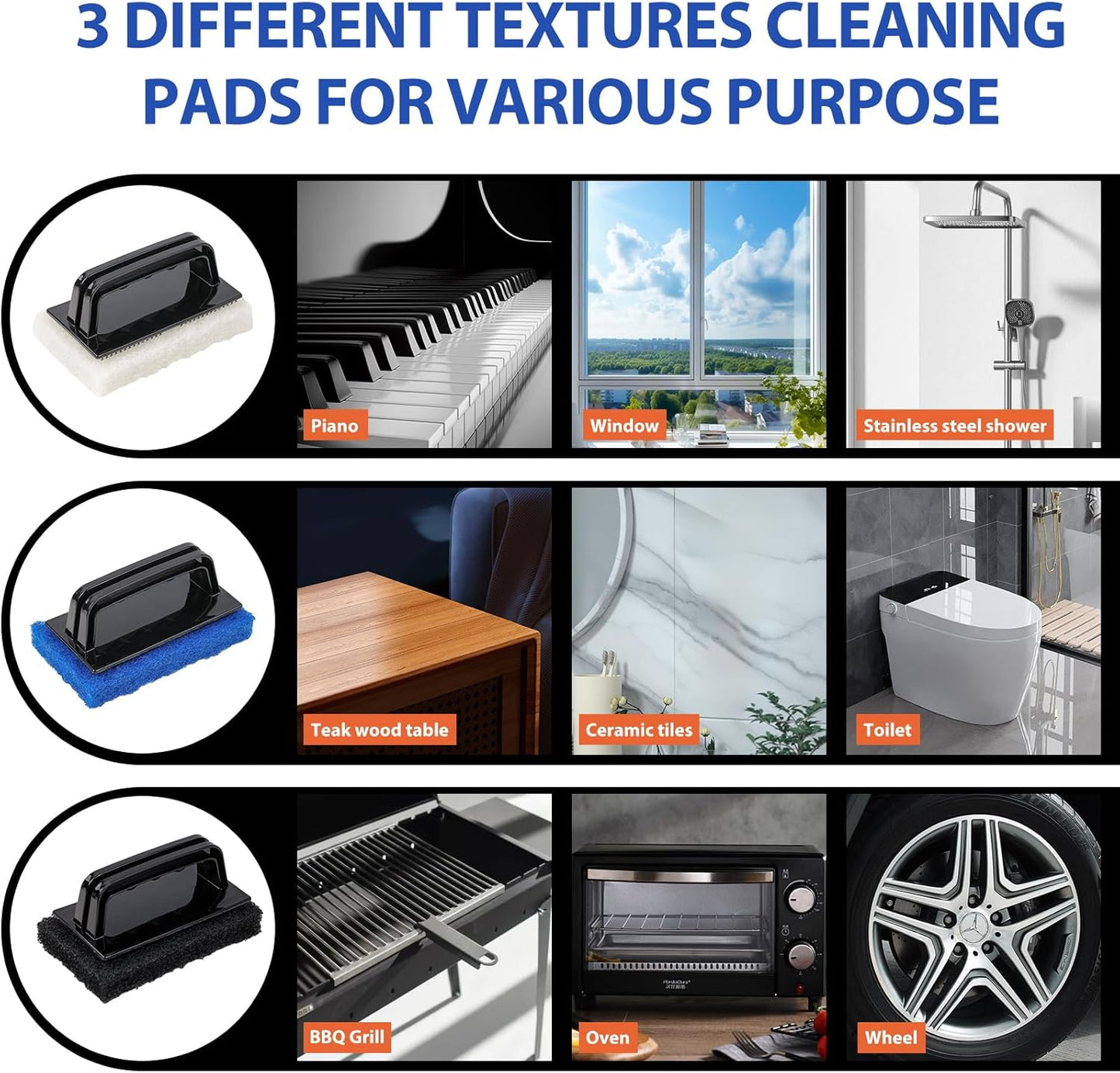 Skylarlife Scouring Pad Brush Cleaning Scrub with Handle Abrasive Pad for Grout Tile Shower and Sink Cleaning, Scrubbing Floor and Tile Boat Polishing Refinishing Bathroom Kitchen Heavy Duty (1-Pack)