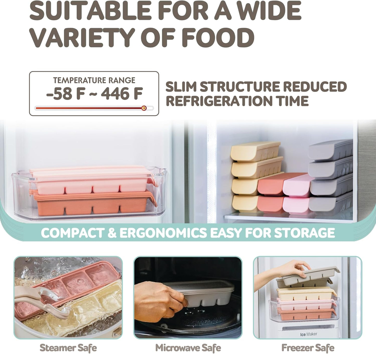 Silicone Freezer Trays with Lid,1.7oz 4 Section - Leak Proof Silicone Freezer molds for Homemade Baby Food Breastmilk,Purees, Vegetables, Baby Food Jars Ice Tray with Lid BPA Free Taupe Brown