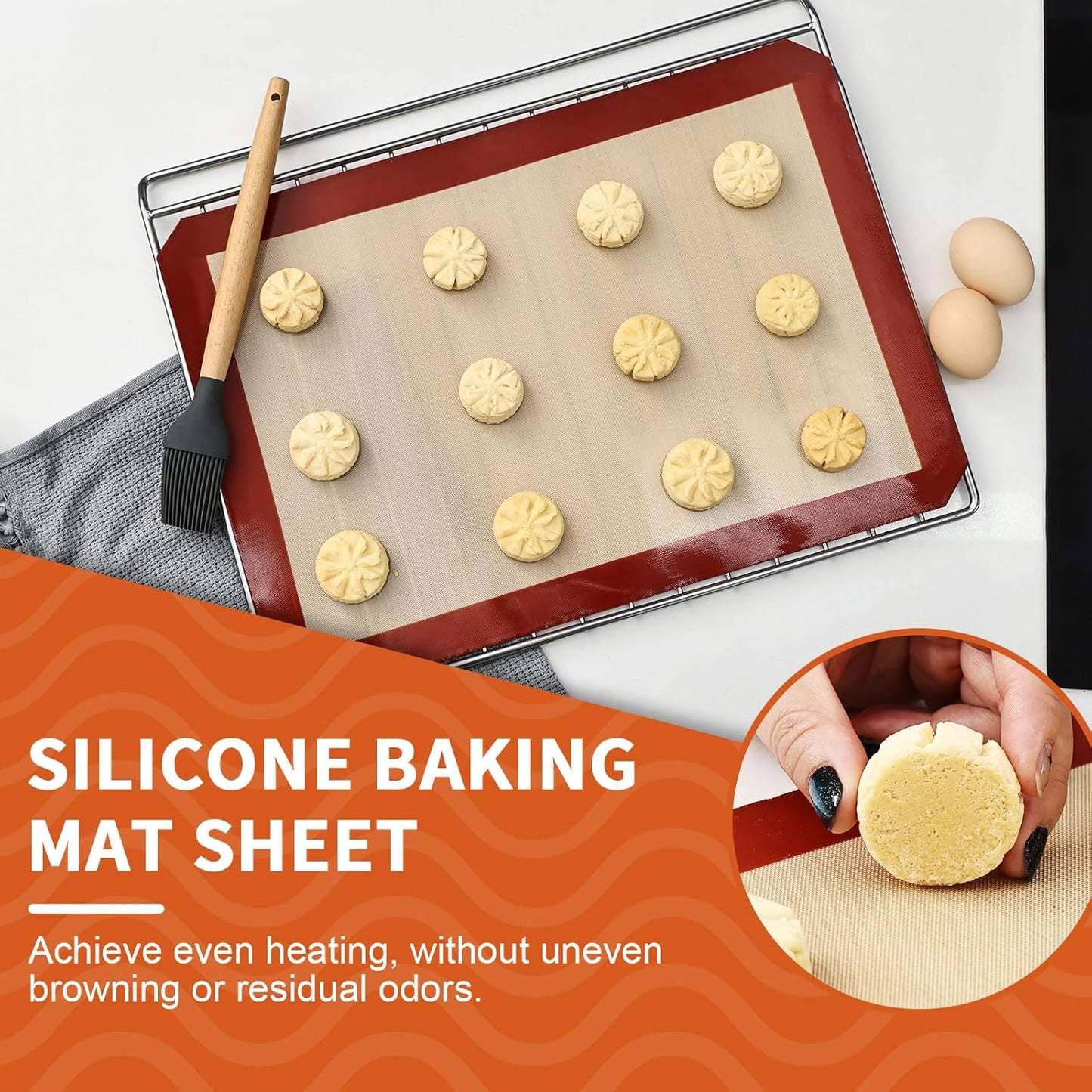 KitchenRaku 3-Pack Silicone Baking Mat, (16.5"x11.6") 2 Half Sheets + 1 Quarter Sheet Reusable Silicone Baking Sheets for Oven, BPA Free Nonstick Bakeware Mats for Cookies, Macarons and Pastry
