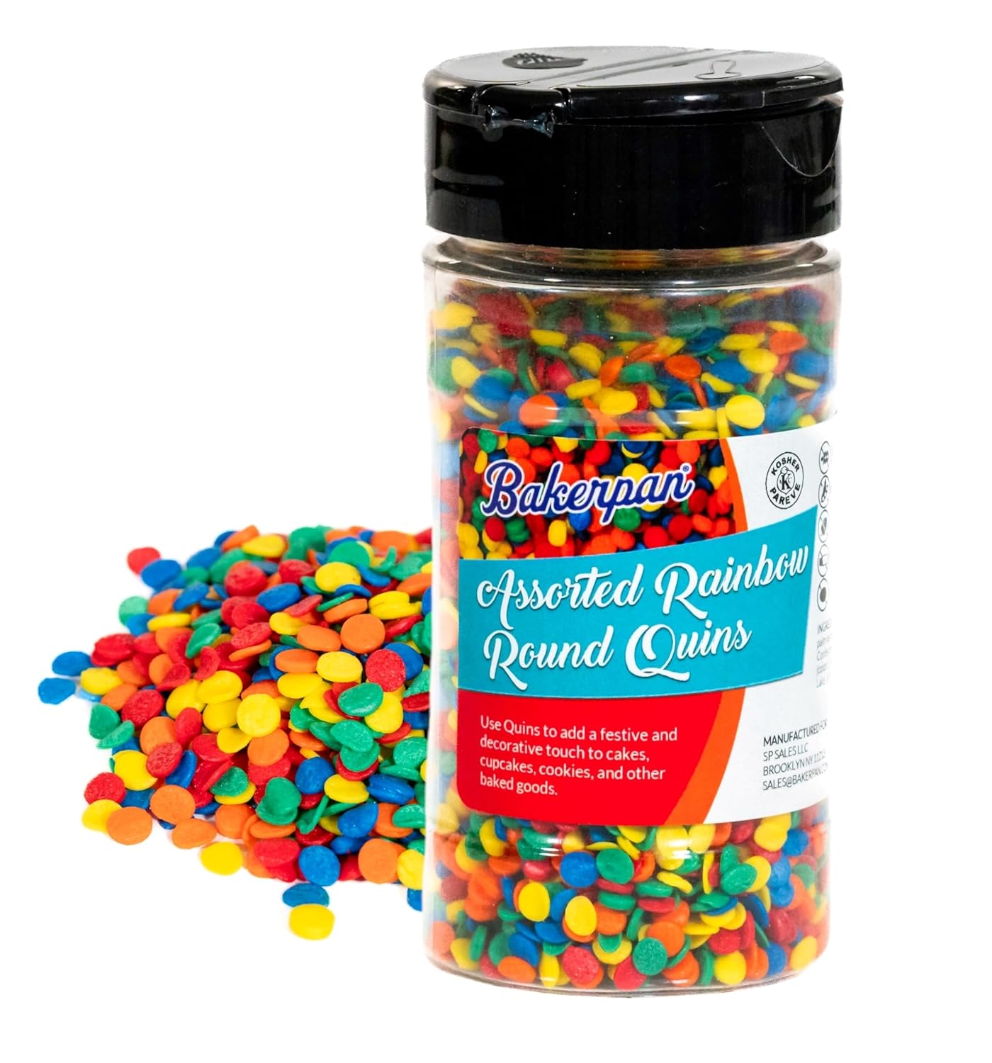 Bakerpan Quins Sprinkles for Cake Decorating - 4 Ounces - Rainbow Edible Confetti Sprinkles for Cupcakes, Ice Cream, Cookies, Cakes (Made in USA)