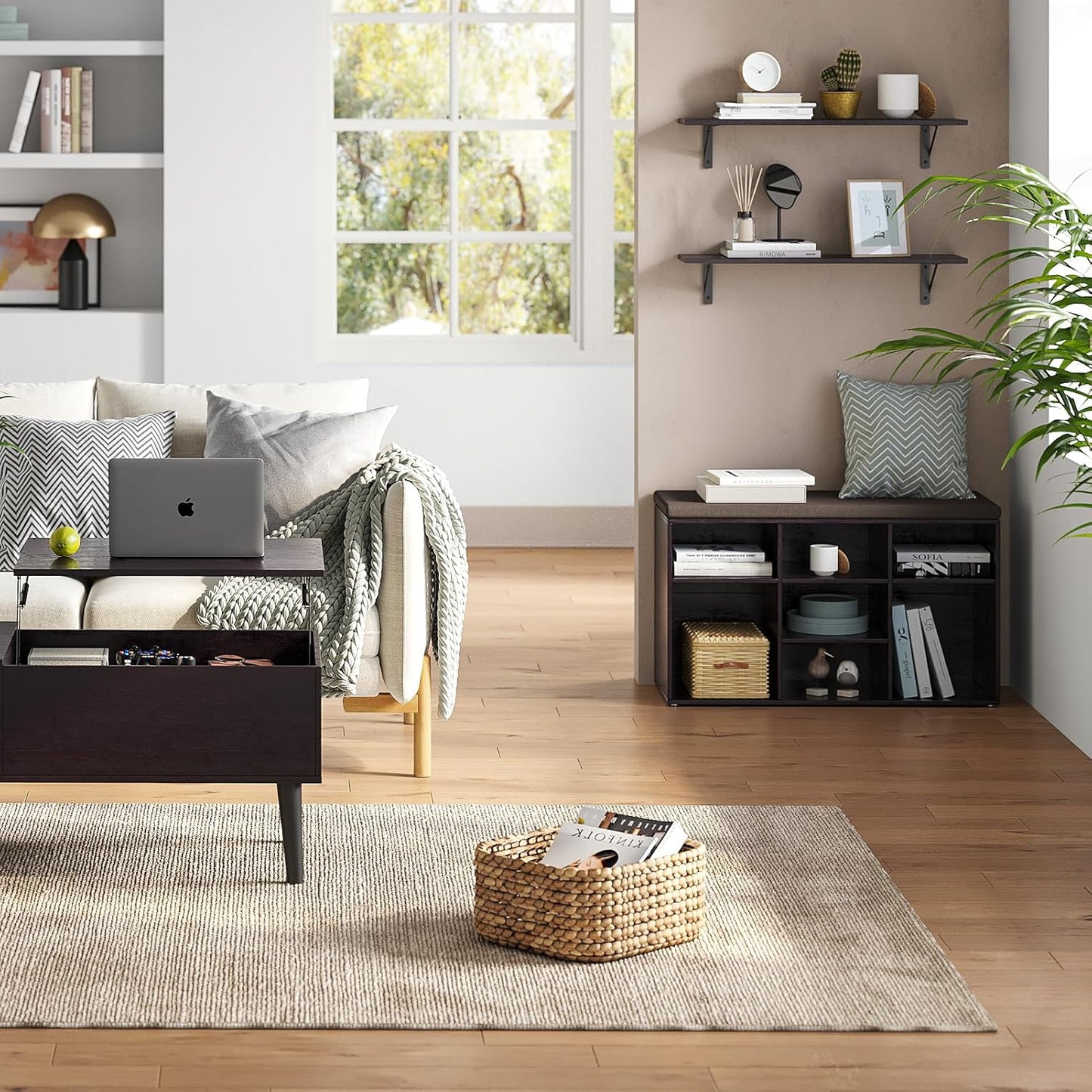 DINZI LVJ Long Wall Shelves, 23.6 Inch Wall Mounted Shelves Set of 2, Easy-to-Install, Wall Storage Ledges with Sturdy Metal Brackets for Living Room, Bathroom, Bedroom, Kitchen, Espresso