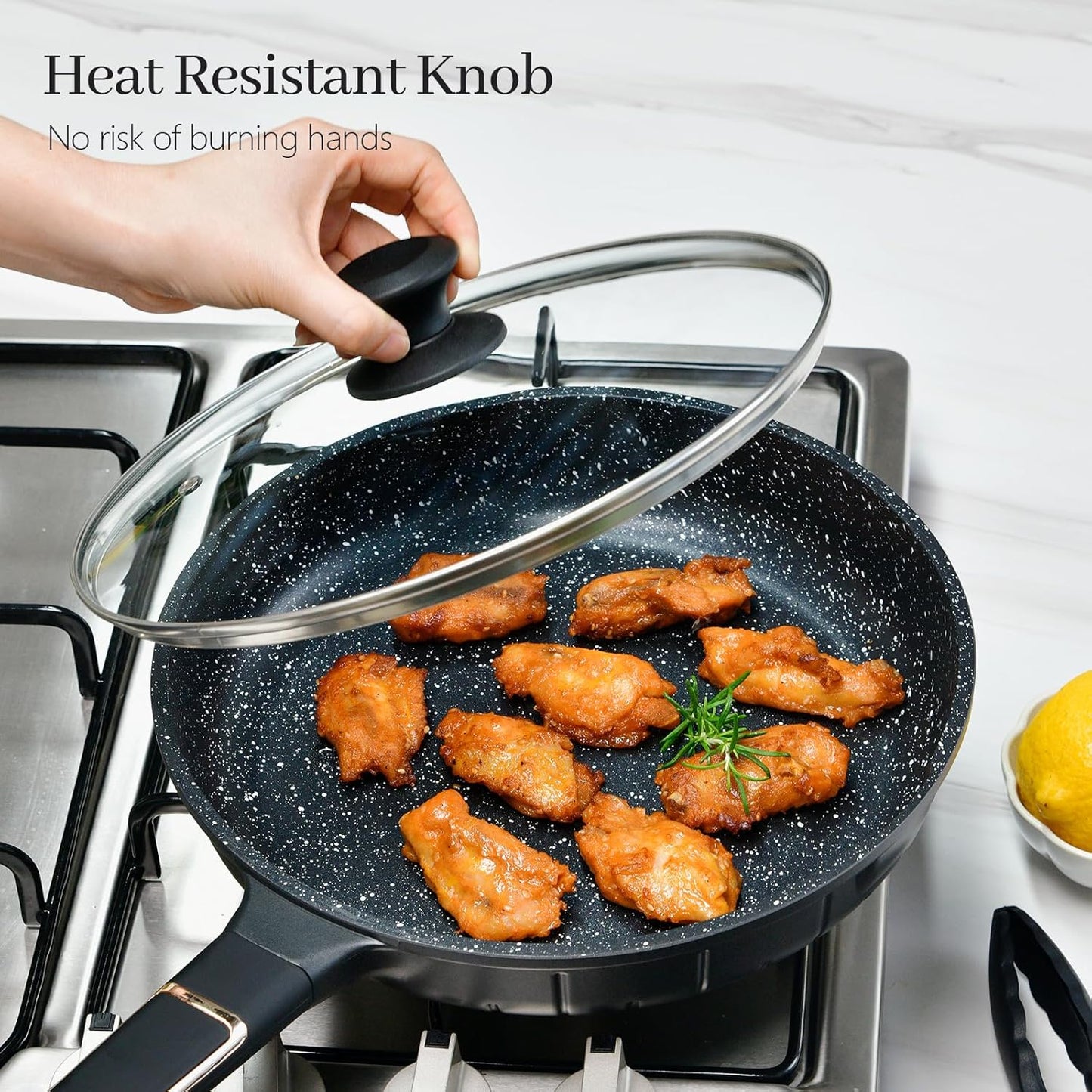 13 In Glass Lid for Frying Pan, Tempered Replacement Cover Compatible with All 13 inches Cookware for Skillets, Round Cast Iron, Cast Aluminium, Stainless Steel Pans &Pots, Black