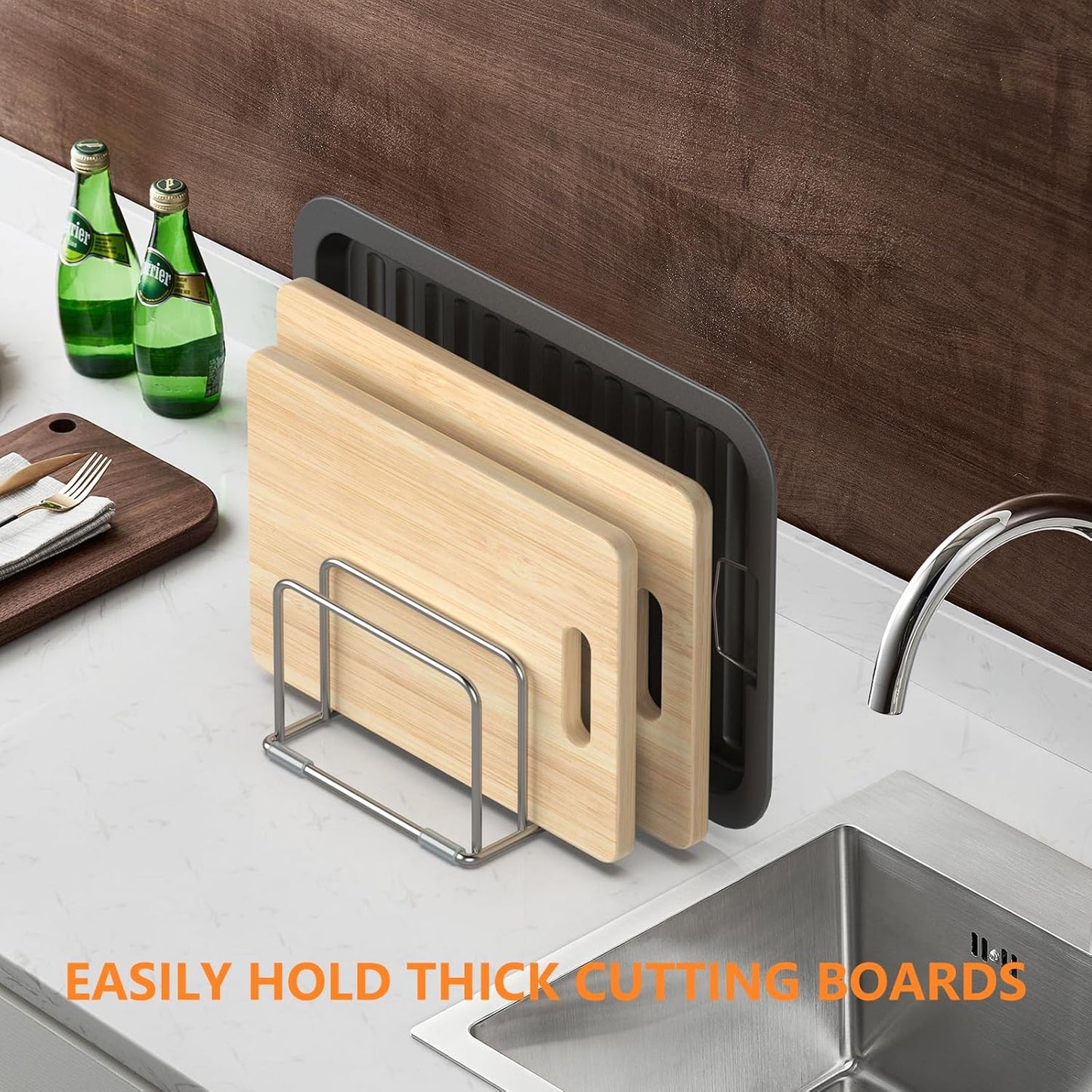 Cutting Board Holder Stand, Chopping Board Storage Rack, Cutting Board Organizer, 304 Stainless Steel Chopping Board Holder, Cookie Sheets Organizer 1.0+1.2 Inch Width Slots (2 PCS)