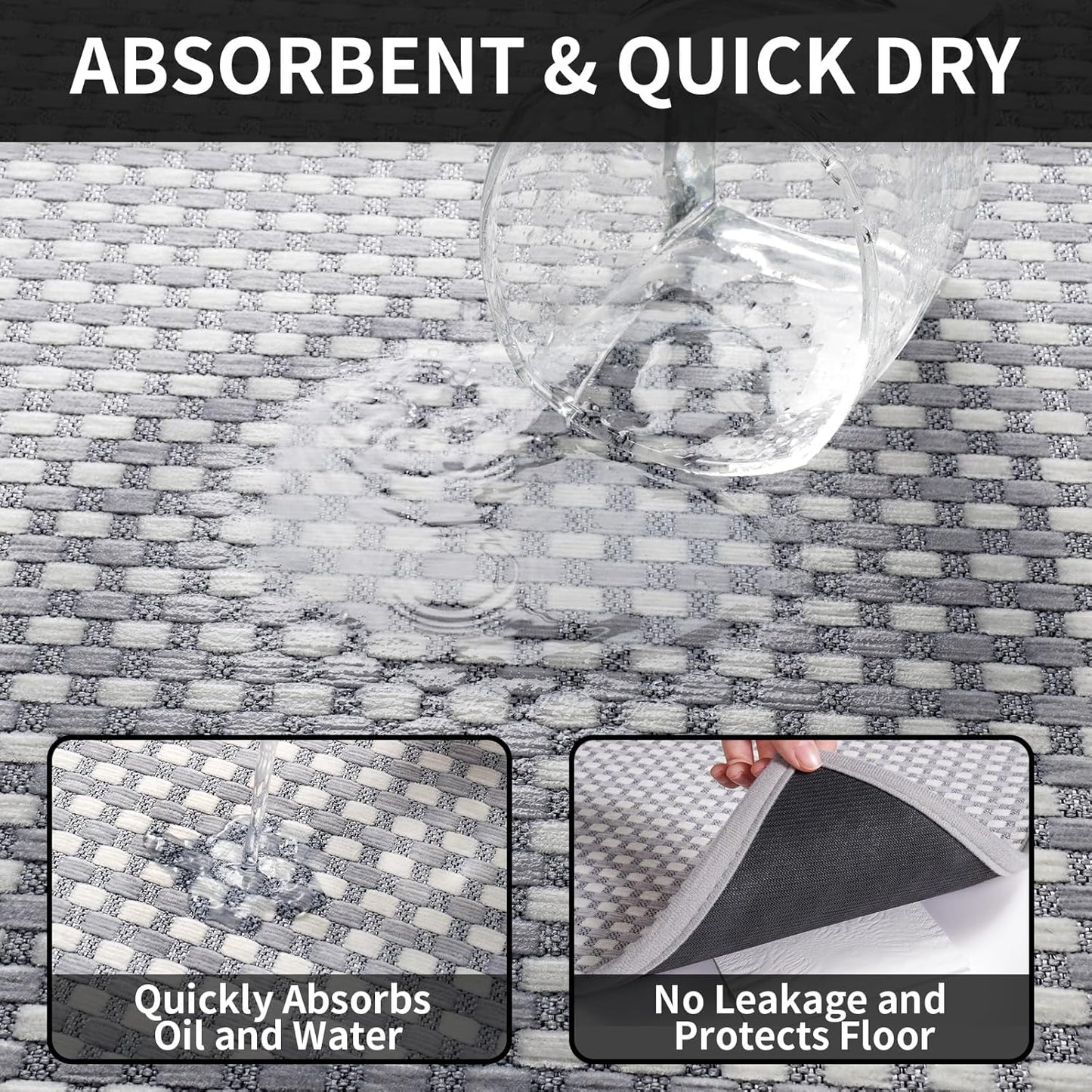 Kitchen Mat Kitchen Rugs Sets of 2 PCS Non Slip Washable, Super Absorbent Soft Braided Kitchen Mats for Floor, Rubber Backing Comfort Standing Kitchen Sink Mat Runner Rug, Gray 17"x28"+17"x47"