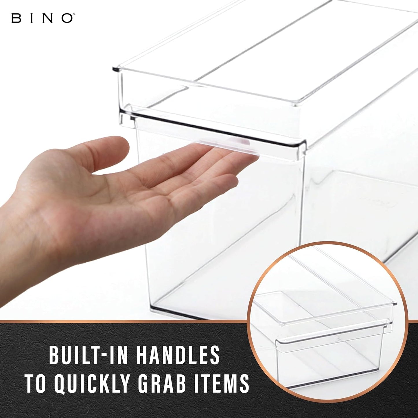 BINO | Plastic Storage Bins, Large - Deep | THE HANDLER COLLECTION | Multipurpose Organizer Bins | Kitchen Pantry Organizers and Storage | Clear Containers for Organizing Home | Freezer Organizer