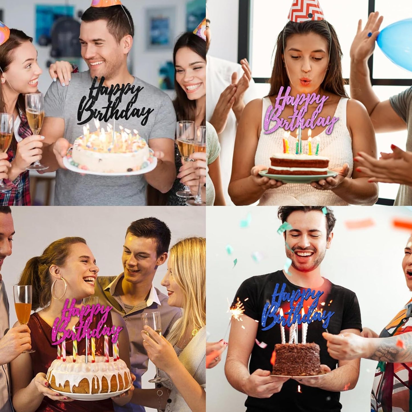 BEISHIDA Happy Birthday Cake Toppers Rose Gold Glitter Birthday Cake Decoration Cake Baking Supplies 18th 30th 40th Birthday Cake Toppers For Boys Girls Men Women Birthday Party Photo Booth Props