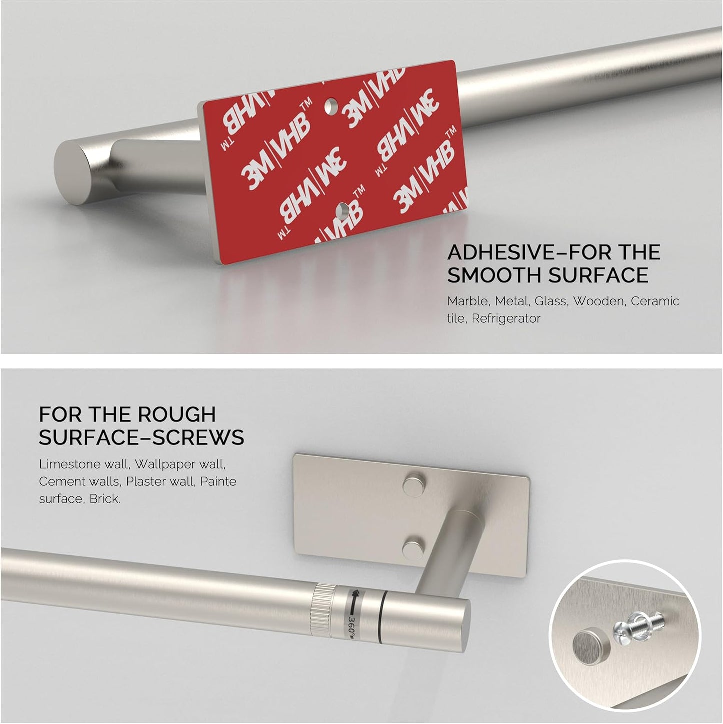 Paper Towel Holder Under Cabinet, Self Adhesive or Wall Mounted SUS304 Stainless Steel Paper Towel Holder for Kitchen, Bathroom, Farmhouse, Barbecue and Laundry (Silver)