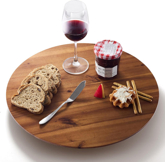 18" Acacia Wood Lazy Susan for Table Top - Wooden Turntable Serving Tray for Charcuterie Boards Cheese Board - Extra Large Round Lazy Susan Organizer - Kitchen Revolution for Countertop