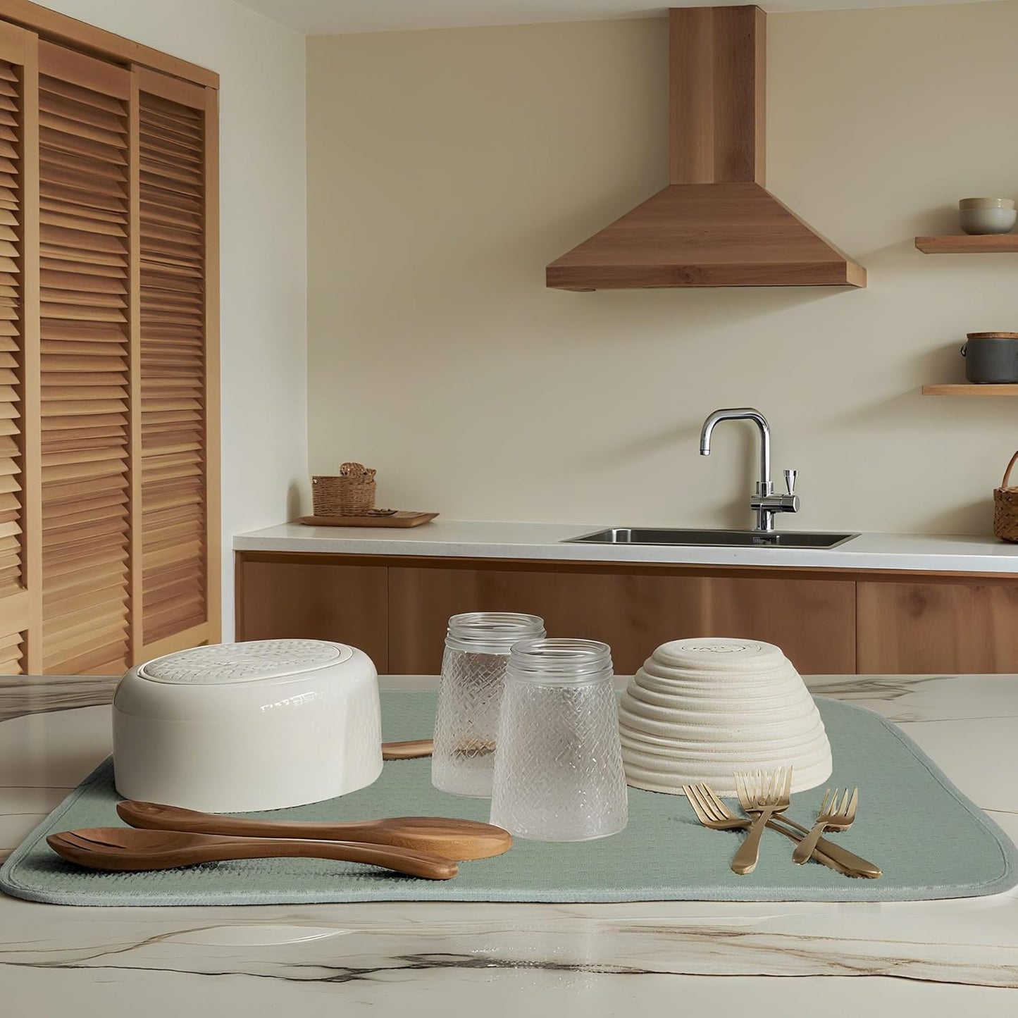 2 Packs Dish Drying Mats for Kitchen Counter, Drying Matt Kitchen Counter, Sage Green Kitchen Dish Drying Mat & Dish Dryer Mat for Drying Dishes, 20 x 15 inches (Green)