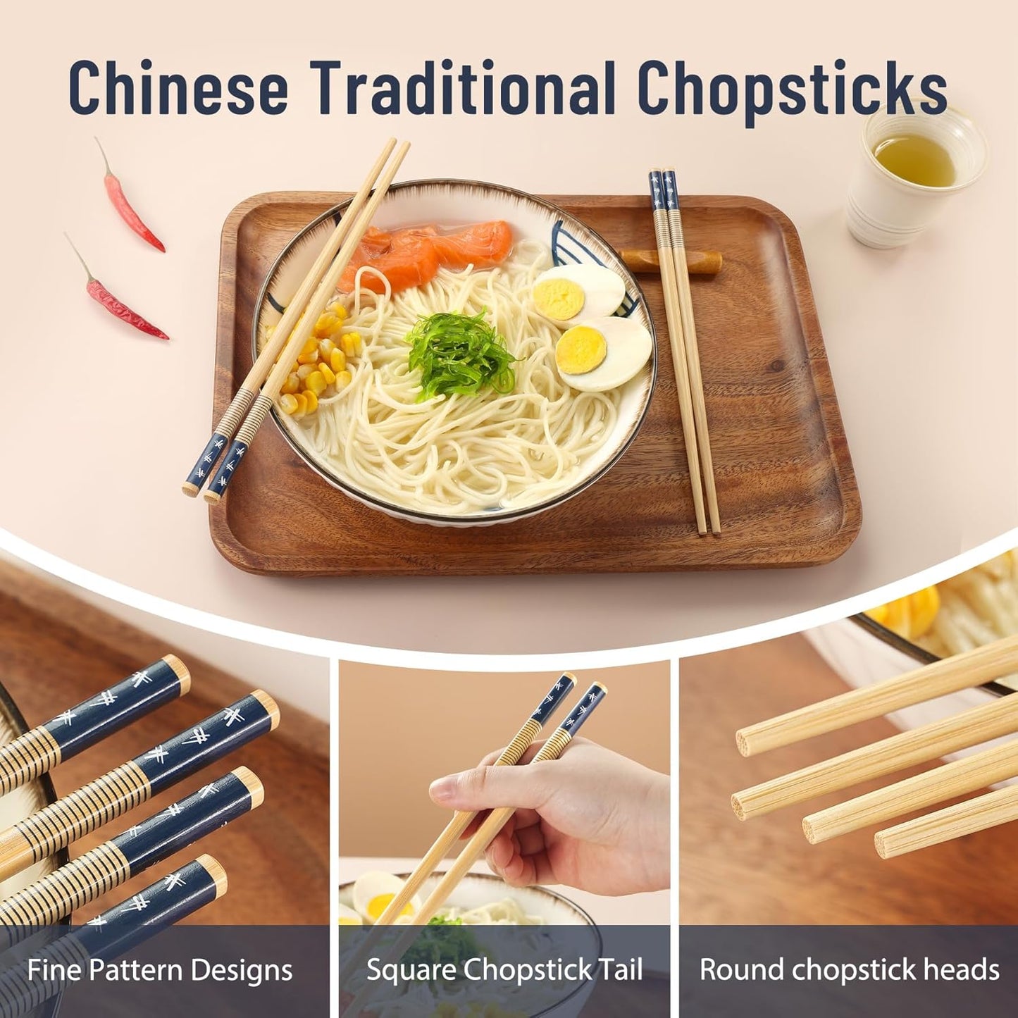 200 Pairs Bamboo Chopsticks Reusable | Dishwasher Safe | Durable | Separated | Bulk | Non slip | - （9.45in）