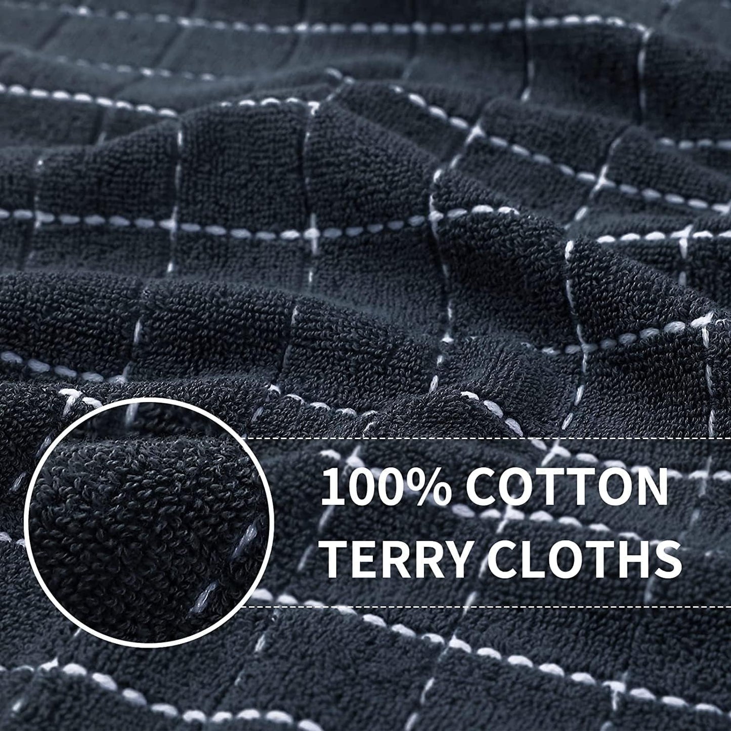 Homaxy 100% Cotton Terry Kitchen Towels(Dark Grey, 13 x 28 inches), Checkered Designed, Soft and Super Absorbent Dish Towels, 12 Pack